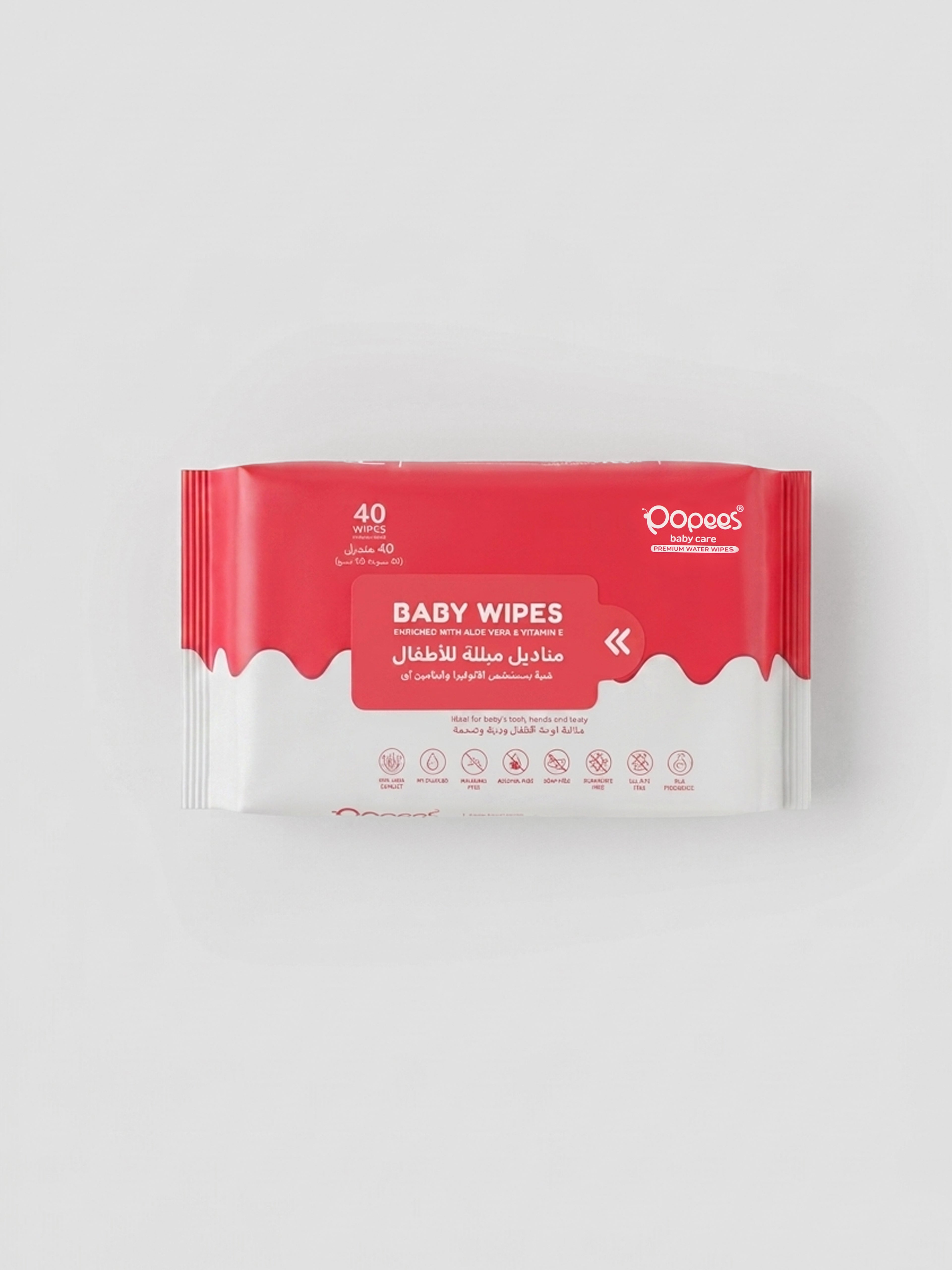 Popees Anti-bacterial Vitamin E & Aloe Vera Baby Wet Wipes - 40 PCS