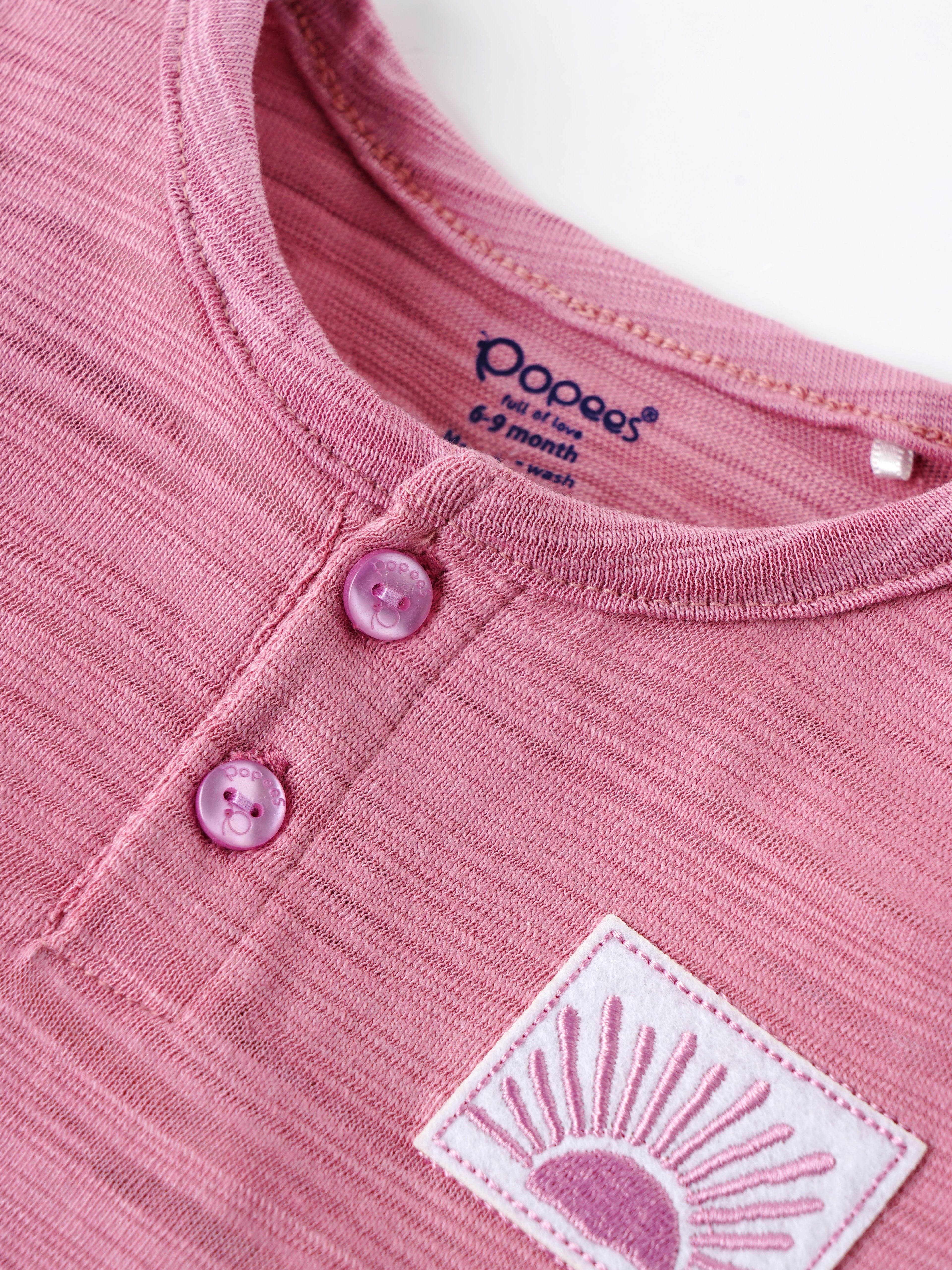 Popees Half Sleeve Henley T-shirt (0–9 Months) with Sunshine Patch for Boys