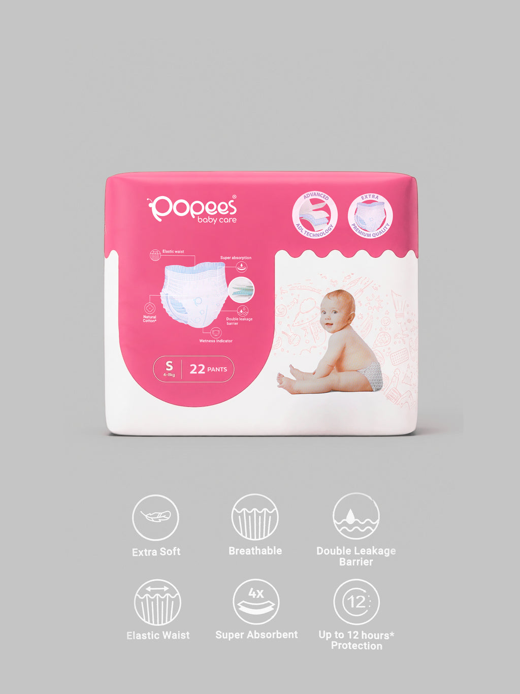 Popees Premium Comfort Pant Diaper | Regular Pack | New Design with Extra Soft Touch, Airy Breathable Layers & Leak-Lock Technology