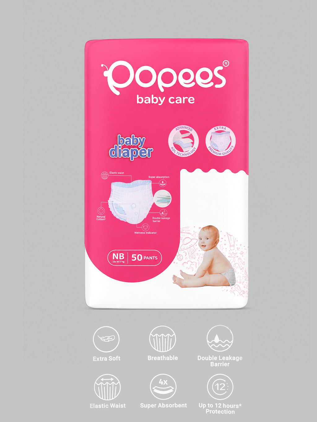 Popees Premium Comfort Pant Diaper | Jumbo Pack | New Design with Extra Soft Touch, Airy Breathable Layers & Leak-Lock Technology