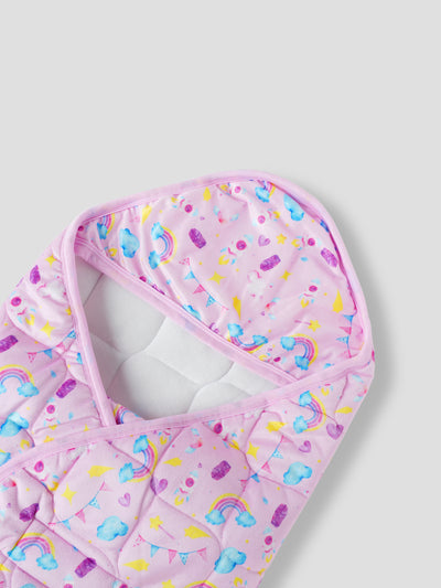 Baby Swaddle Wrap – Soft, Hooded Quilted Wrapper for Newborns & Infants (Printed Design) – Comes with a Free Dry Sheet