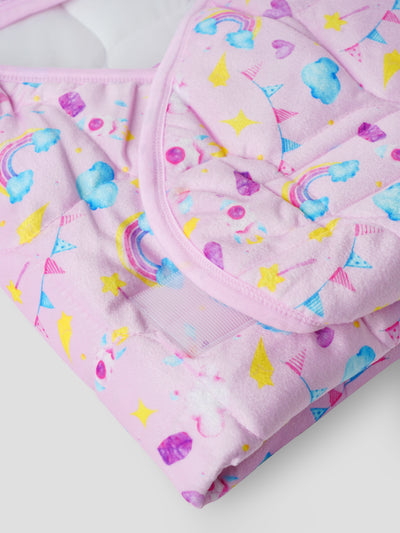 Baby Swaddle Wrap – Soft, Hooded Quilted Wrapper for Newborns & Infants (Printed Design) – Comes with a Free Dry Sheet