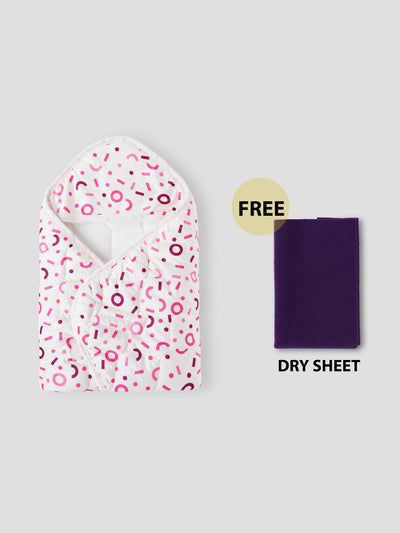 Baby Swaddle Wrap – Soft, Hooded Quilted Wrapper for Newborns & Infants (Printed Design) – Comes with a Free Dry Sheet