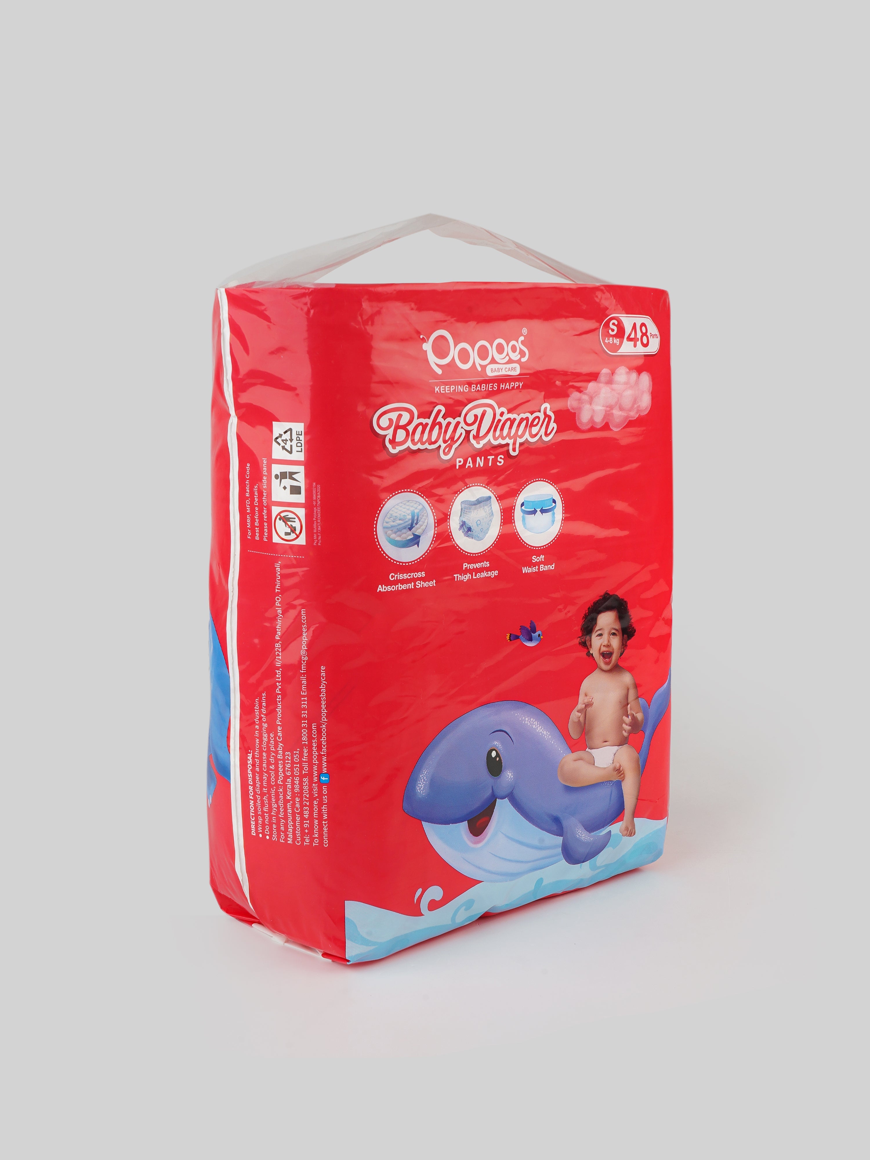Popees Premium Pant Style Diaper - 48 PCS, Extra Soft, Breathable, Super Absorbent, Double Leakage Barrier with Elastic Waist