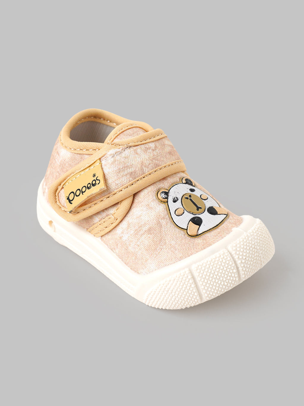 Popees Baby Unisex Soft & Stylish Velcro Shoes | Cute Panda Character Casual Shoes for Baby Boys & Girls | Cream & Peach
