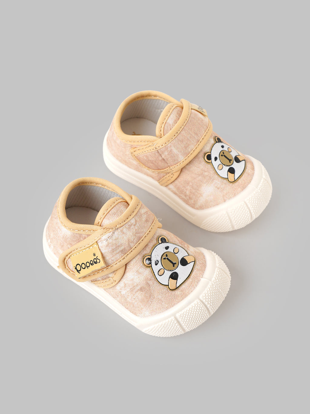 Popees Baby Unisex Soft & Stylish Velcro Shoes | Cute Panda Character Casual Shoes for Baby Boys & Girls | Cream & Peach