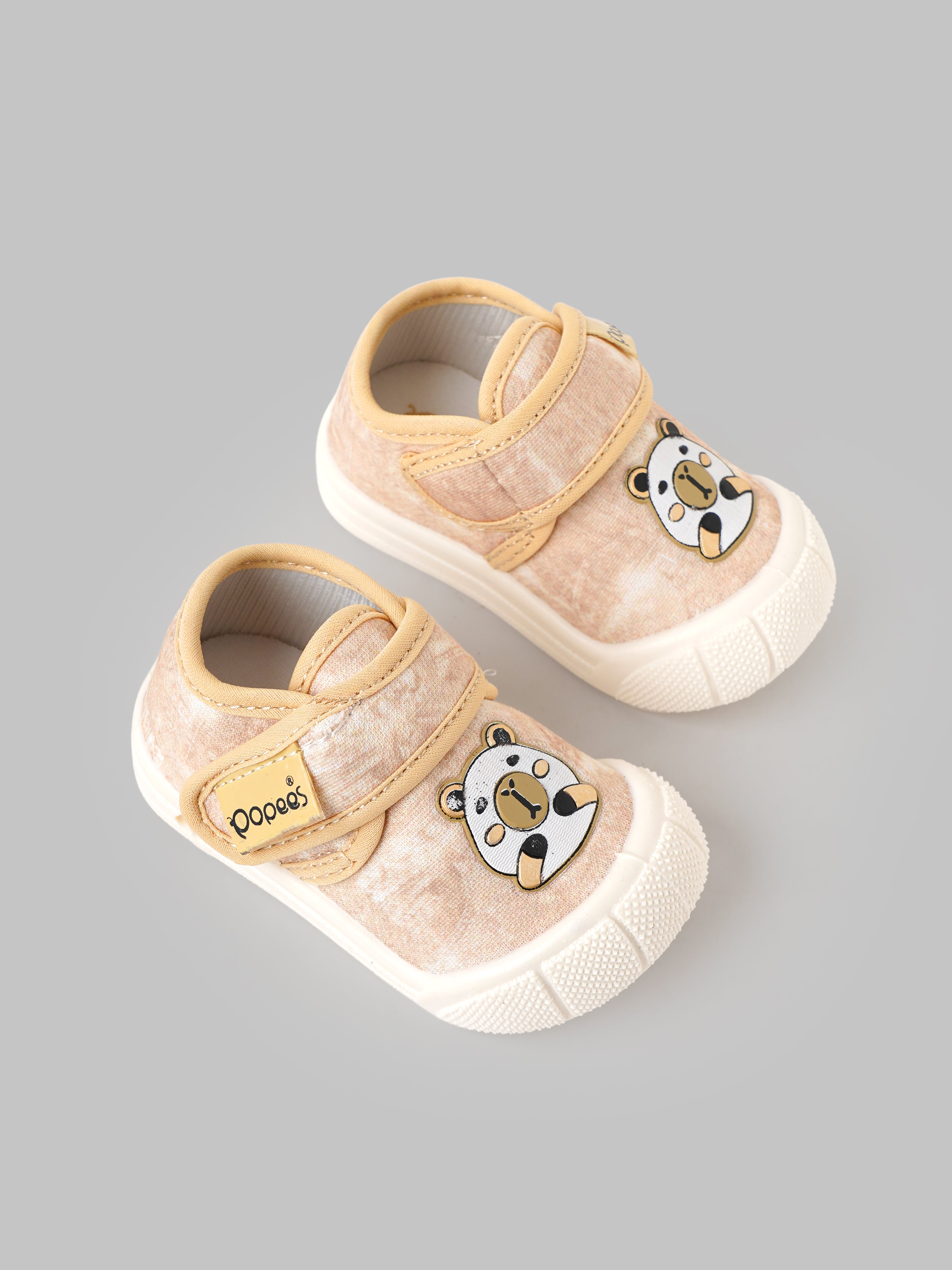 Popees Baby Unisex Soft & Stylish Velcro Shoes | Cute Panda Character Casual Shoes for Baby Boys & Girls | Cream & Peach
