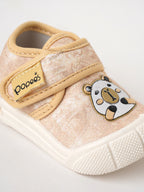 Popees Baby Unisex Soft & Stylish Velcro Shoes | Cute Panda Character Casual Shoes for Baby Boys & Girls | Cream & Peach