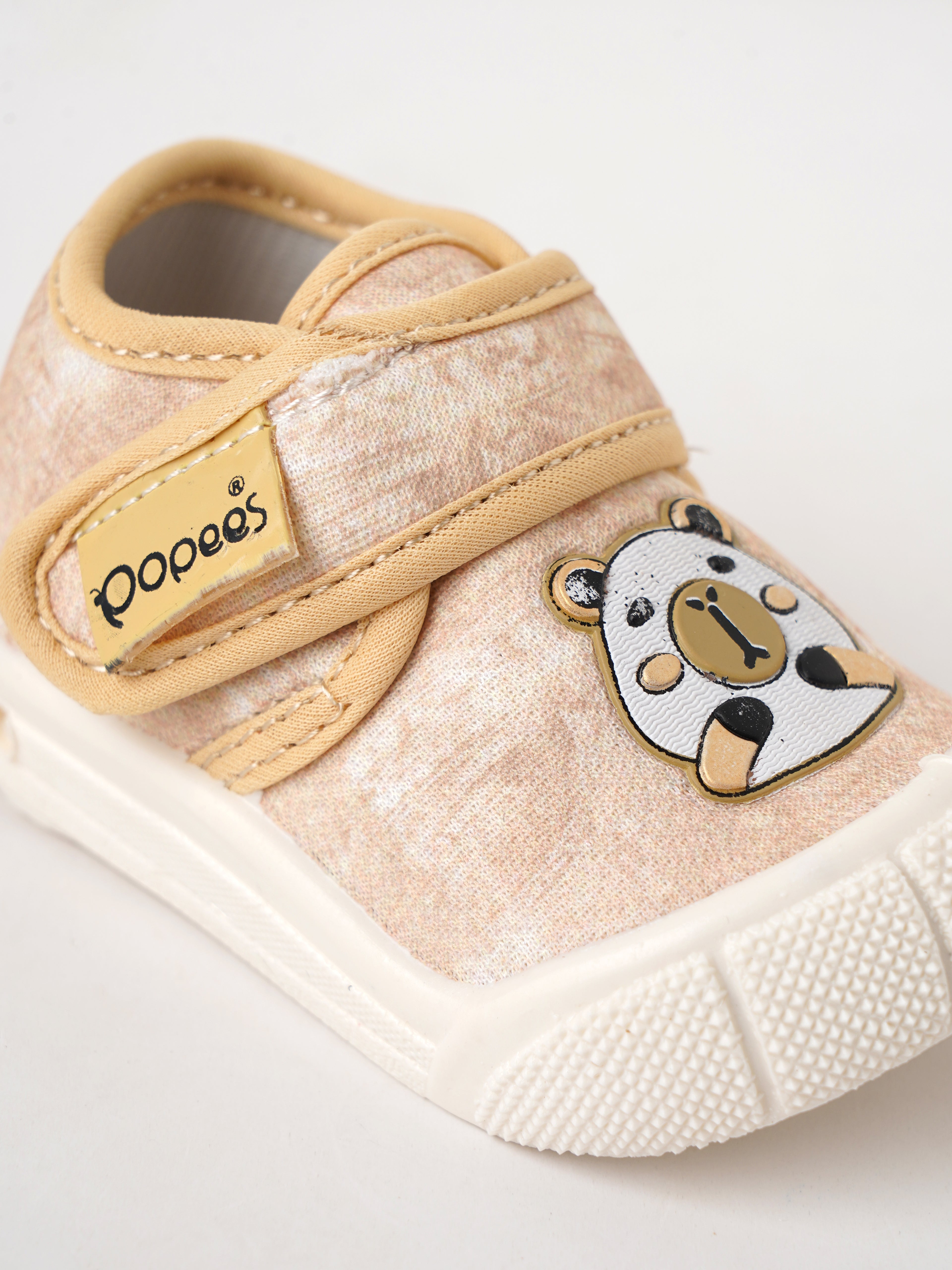 Popees Baby Unisex Soft & Stylish Velcro Shoes | Cute Panda Character Casual Shoes for Baby Boys & Girls | Cream & Peach