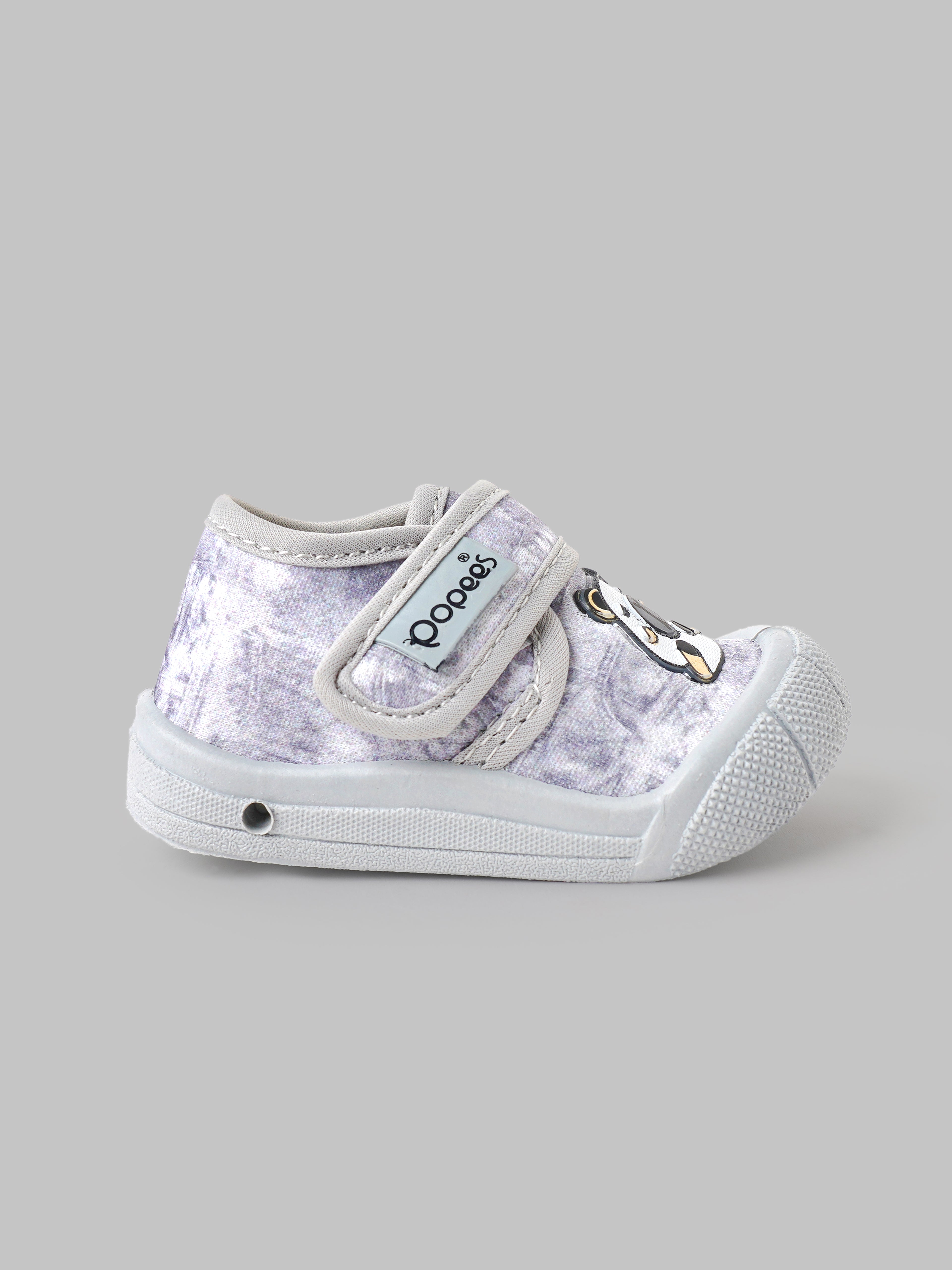 Popees Baby Unisex Soft & Stylish Velcro Shoes | Comfortable Anti-Slip Casual Shoes with Cute Bear Design for Baby Boys & Girls | Grey