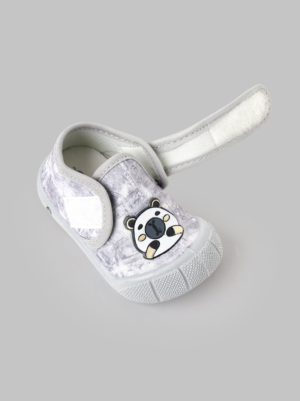 Popees Baby Unisex Soft & Stylish Velcro Shoes | Comfortable Anti-Slip Casual Shoes with Cute Bear Design for Baby Boys & Girls | Grey