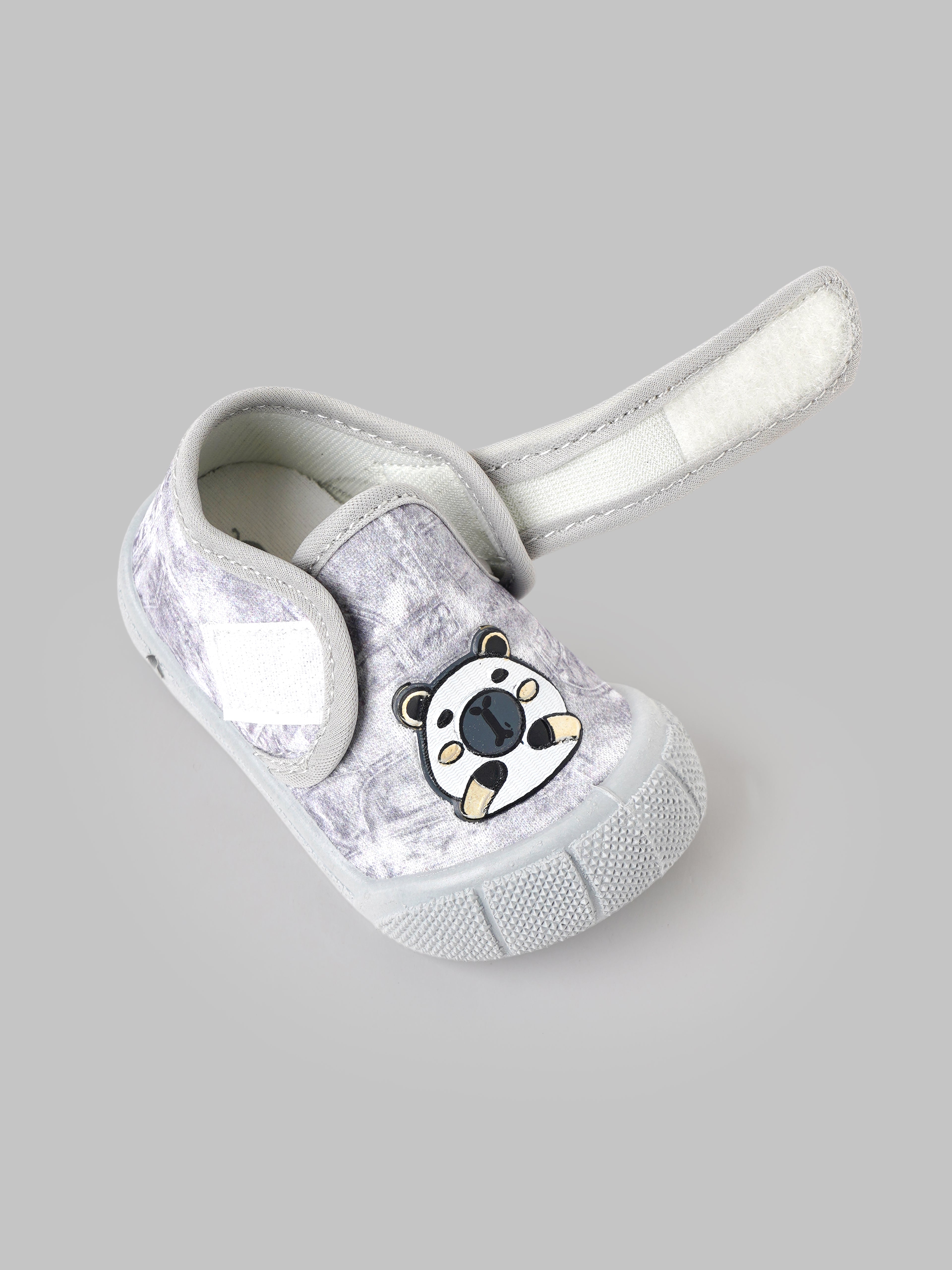 Popees Baby Unisex Soft & Stylish Velcro Shoes | Comfortable Anti-Slip Casual Shoes with Cute Bear Design for Baby Boys & Girls | Grey