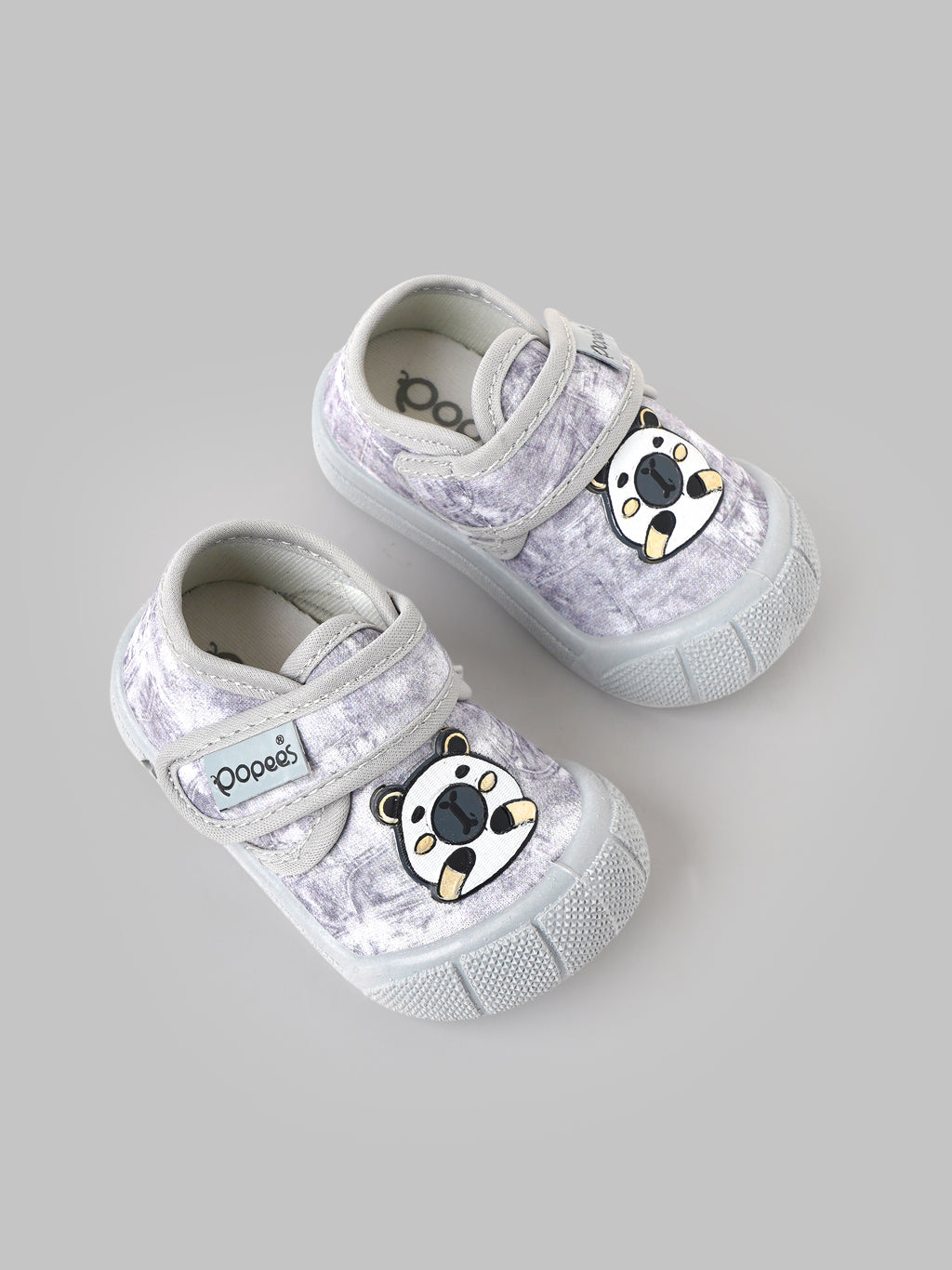 Popees Baby Unisex Soft & Stylish Velcro Shoes | Comfortable Anti-Slip Casual Shoes with Cute Bear Design for Baby Boys & Girls | Grey
