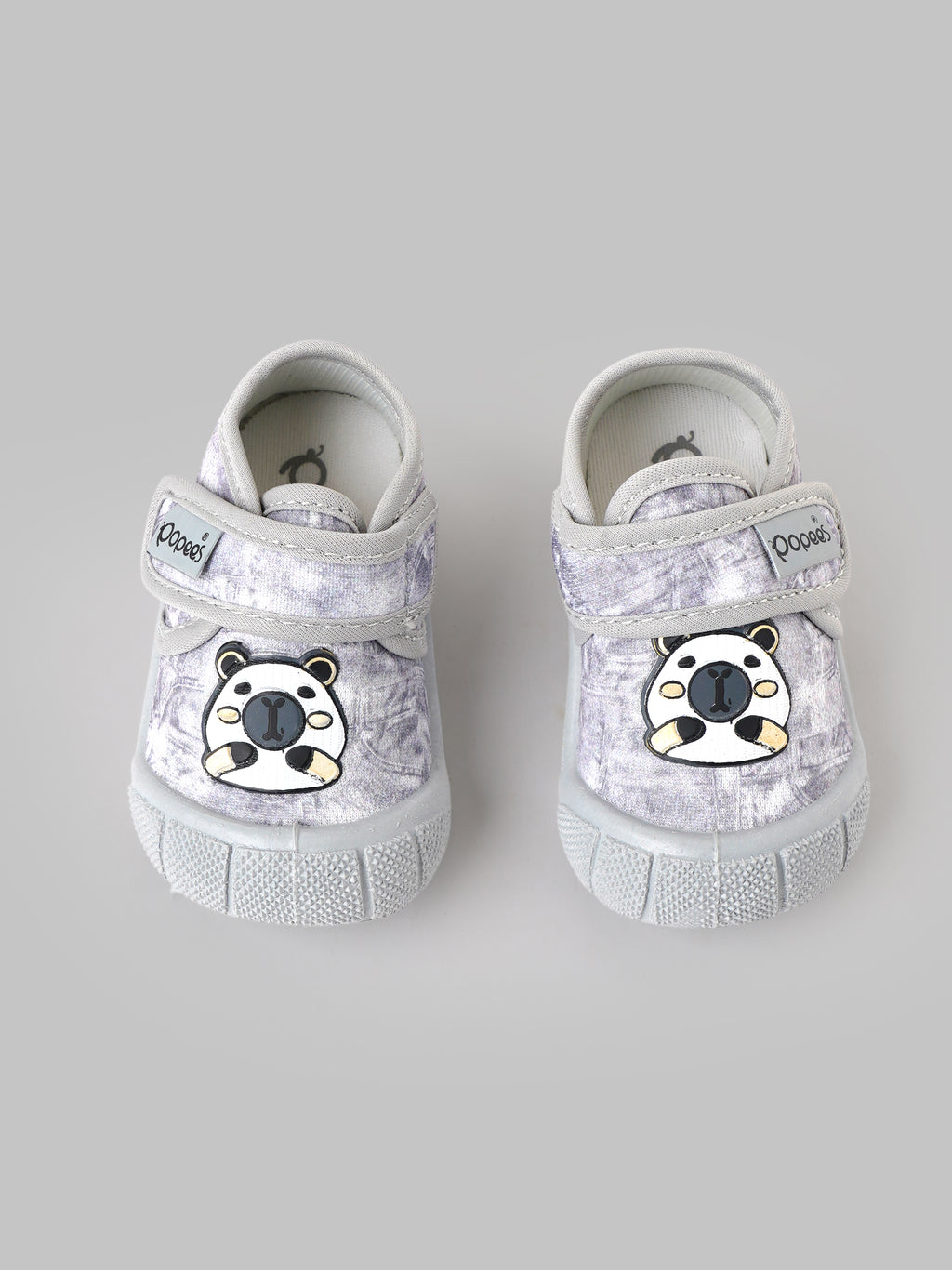 Popees Baby Unisex Soft & Stylish Velcro Shoes | Comfortable Anti-Slip Casual Shoes with Cute Bear Design for Baby Boys & Girls | Grey