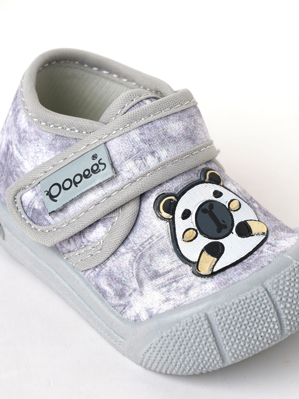 Popees Baby Unisex Soft & Stylish Velcro Shoes | Comfortable Anti-Slip Casual Shoes with Cute Bear Design for Baby Boys & Girls | Grey