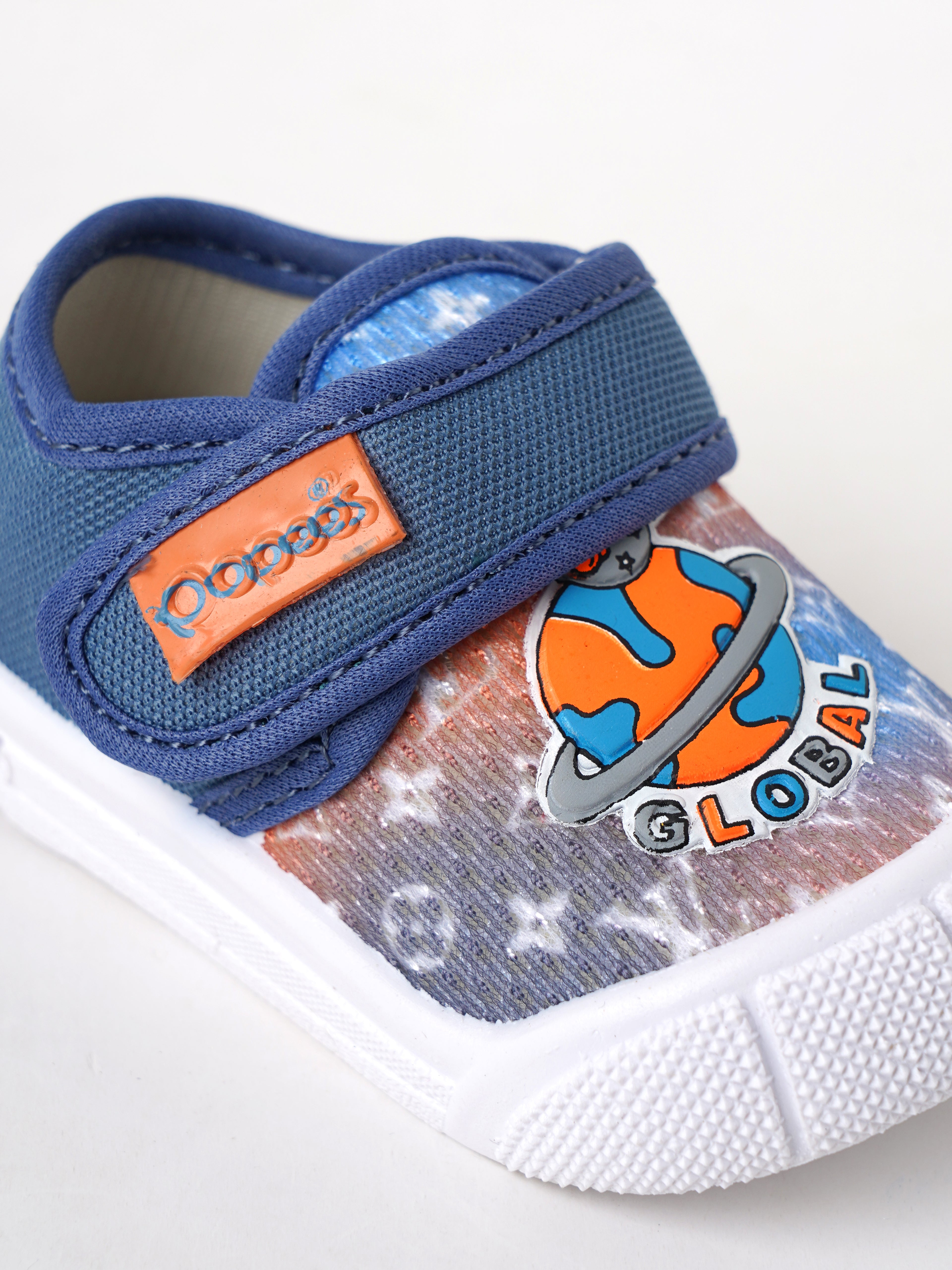 Popees Baby Unisex Soft & Stylish Velcro Shoes | Comfortable Casual Shoes with Space Explorer Character Design for Baby Boys & Girls | Blue & Orange