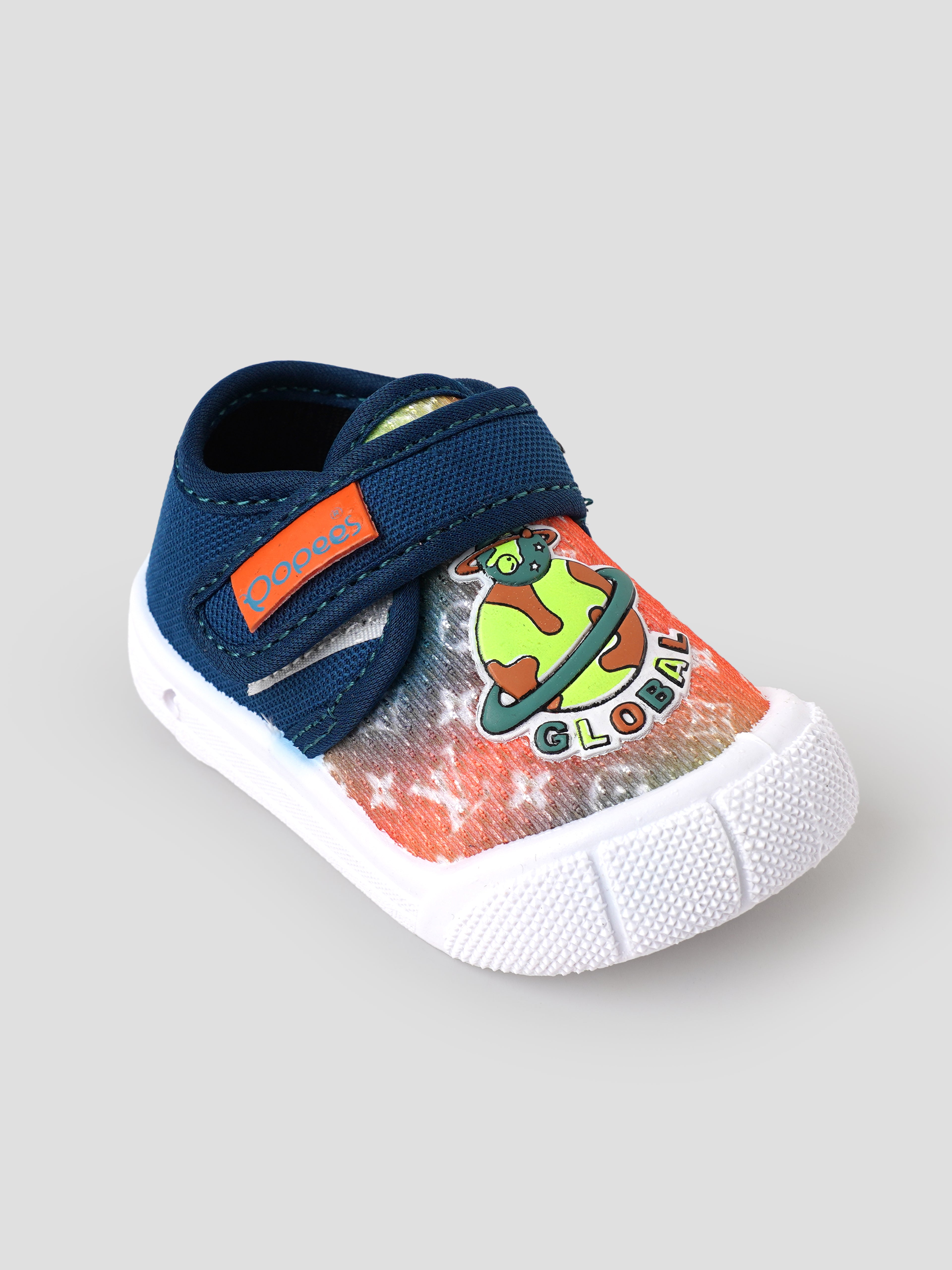 Popees Baby Unisex Soft & Stylish Velcro Shoes | Comfortable Casual Shoes with Space Explorer Character Design for Baby Boys & Girls | Navy Blue & Orange