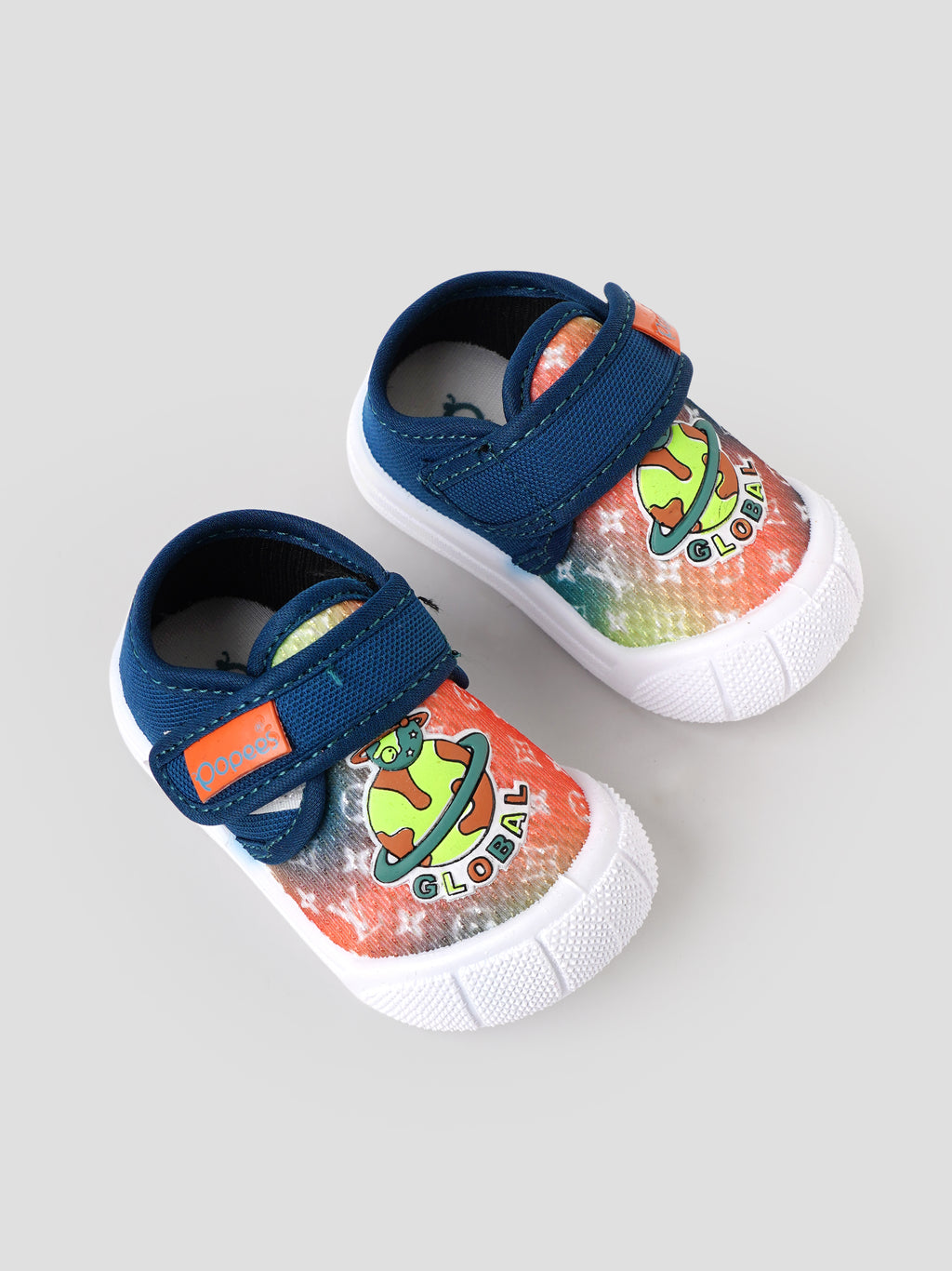 Popees Baby Unisex Soft & Stylish Velcro Shoes | Comfortable Casual Shoes with Space Explorer Character Design for Baby Boys & Girls | Navy Blue & Orange