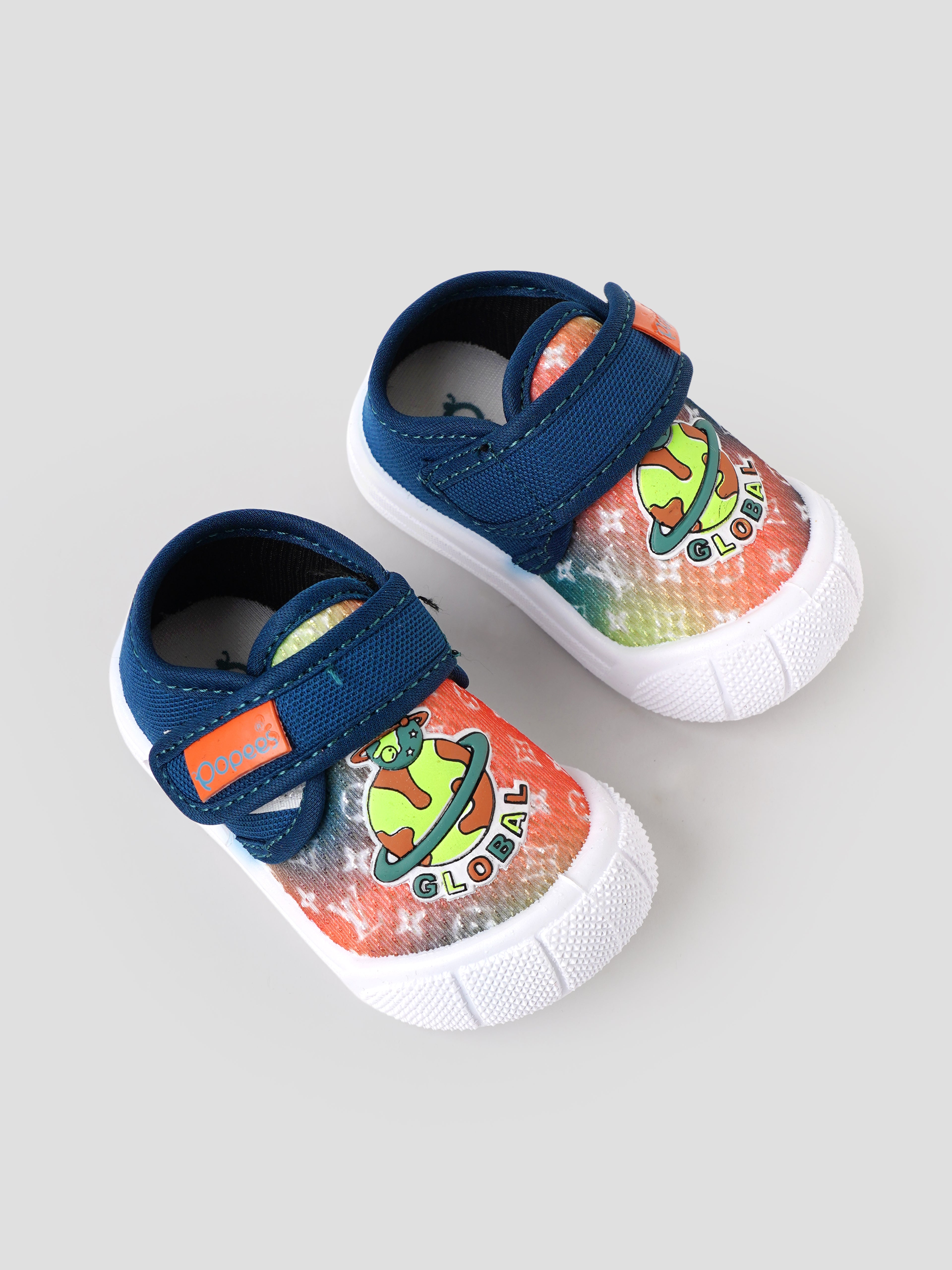 Popees Baby Unisex Soft & Stylish Velcro Shoes | Comfortable Casual Shoes with Space Explorer Character Design for Baby Boys & Girls | Navy Blue & Orange