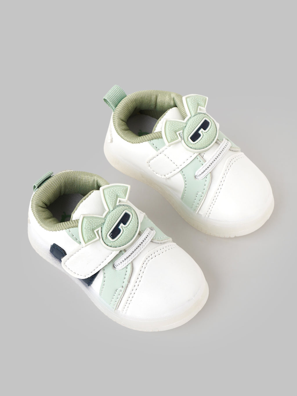 Popees Baby Unisex Soft & Stylish Velcro Shoes | Comfortable Casual Shoes with Cute Character Design for Baby Boys & Girls | Pista Green & White
