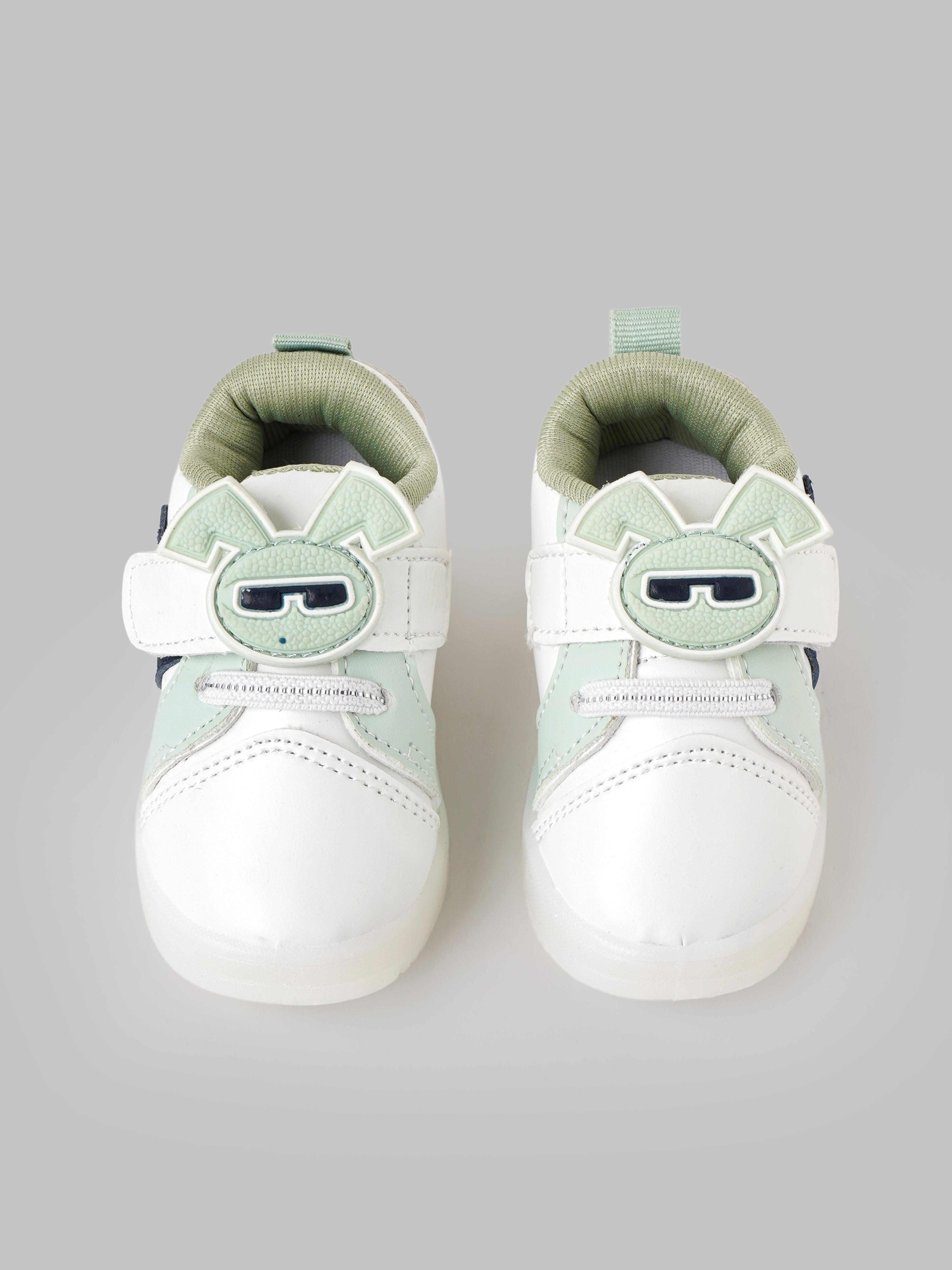 Popees Baby Unisex Soft & Stylish Velcro Shoes | Comfortable Casual Shoes with Cute Character Design for Baby Boys & Girls | Pista Green & White