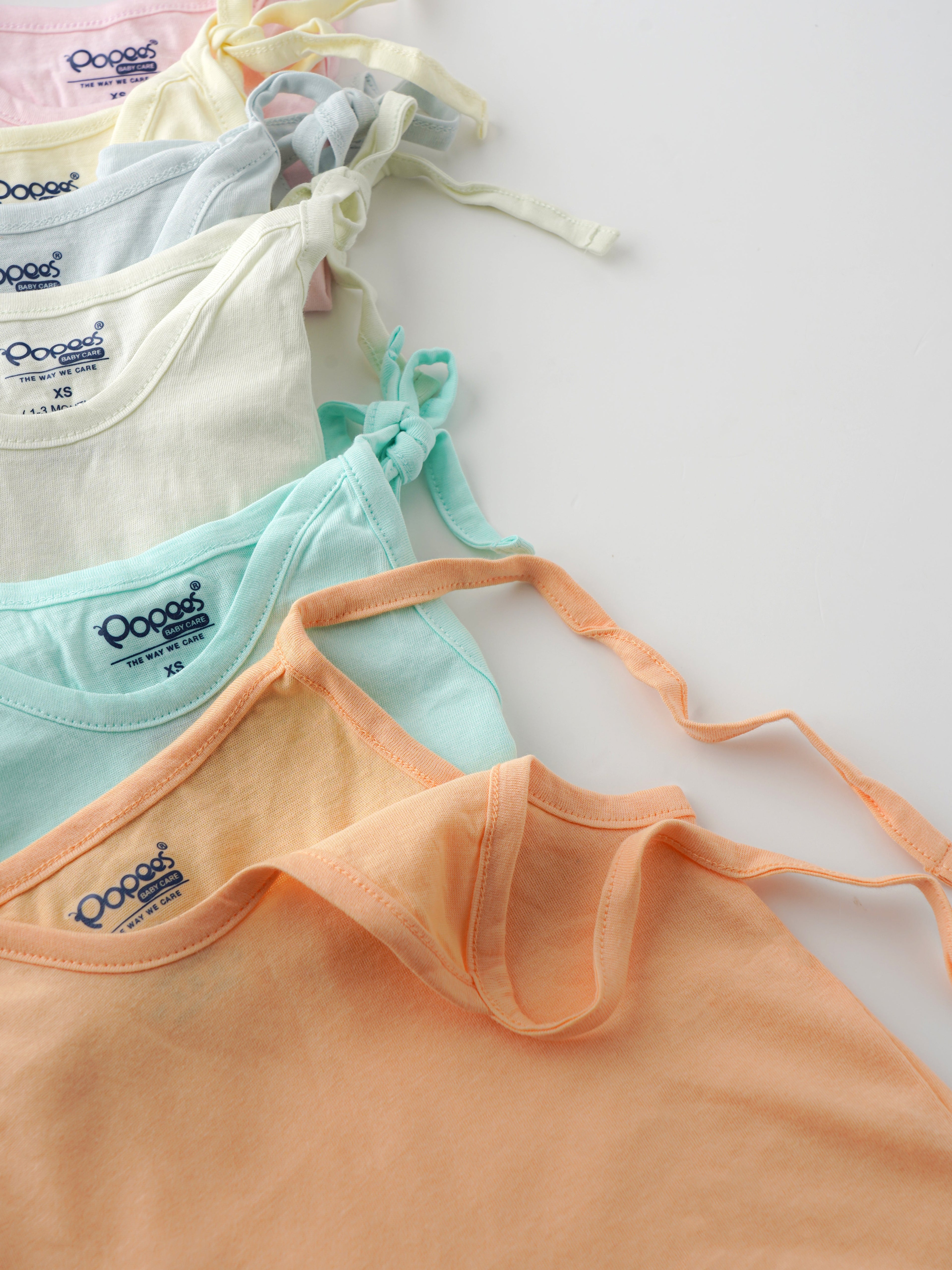 Popees Baby Jhabla – 100% Cotton, Skin-friendly Shoulder Knot Tops for Newborns & Infants (Pack of 6)