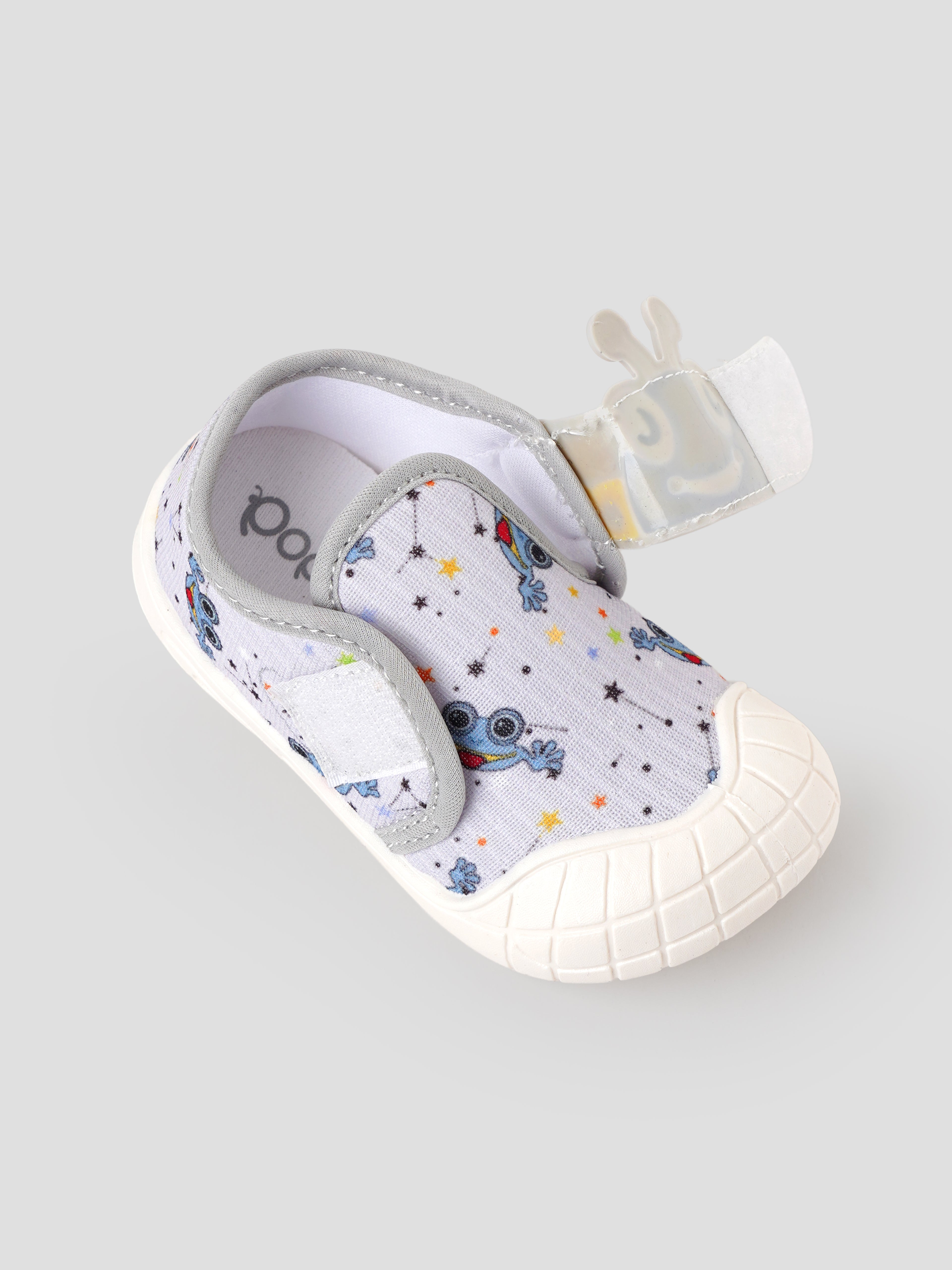 Popees Baby Unisex Soft & Stylish Velcro Strap Shoes with Comfortable Fit | Cute Character Casual Shoes for Boys & Girls | Grey