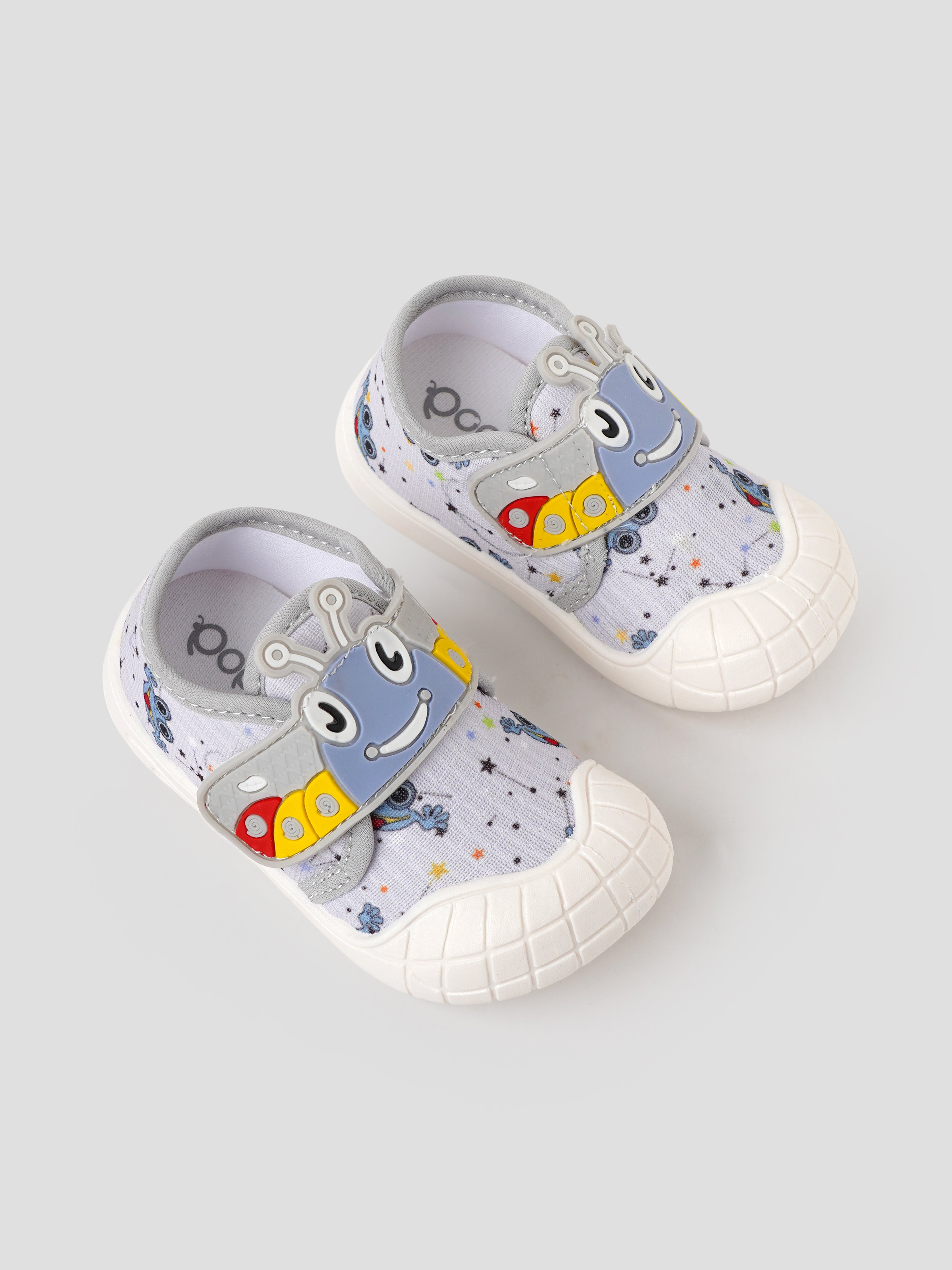 Popees Baby Unisex Soft & Stylish Velcro Strap Shoes with Comfortable Fit | Cute Character Casual Shoes for Boys & Girls | Grey