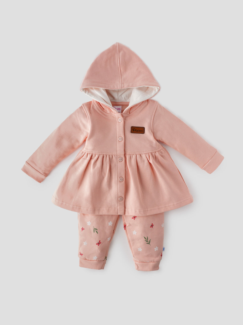 Popees Baby Girl Cotton Hooded Top & Pant Set| Peach| 3-24 Months