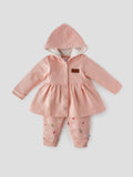 Popees Baby Girl Cotton Hooded Top & Pant Set| Peach| 3-24 Months