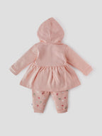 Popees Baby Girl Cotton Hooded Top & Pant Set| Peach| 3-24 Months
