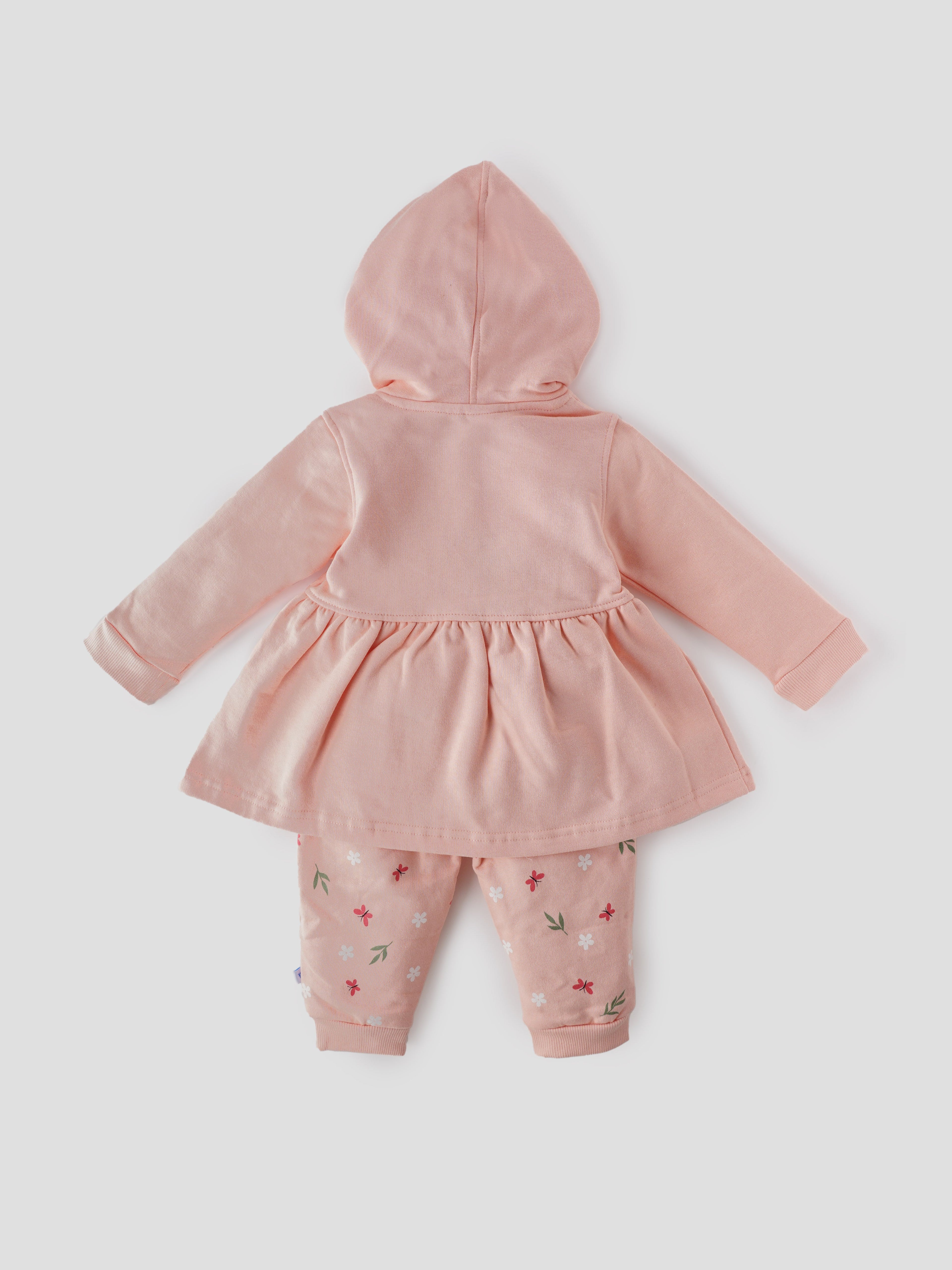 Popees Baby Girl Cotton Hooded Top & Pant Set| Peach| 3-24 Months