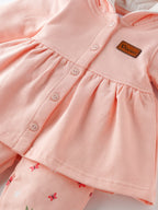 Popees Baby Girl Cotton Hooded Top & Pant Set| Peach| 3-24 Months