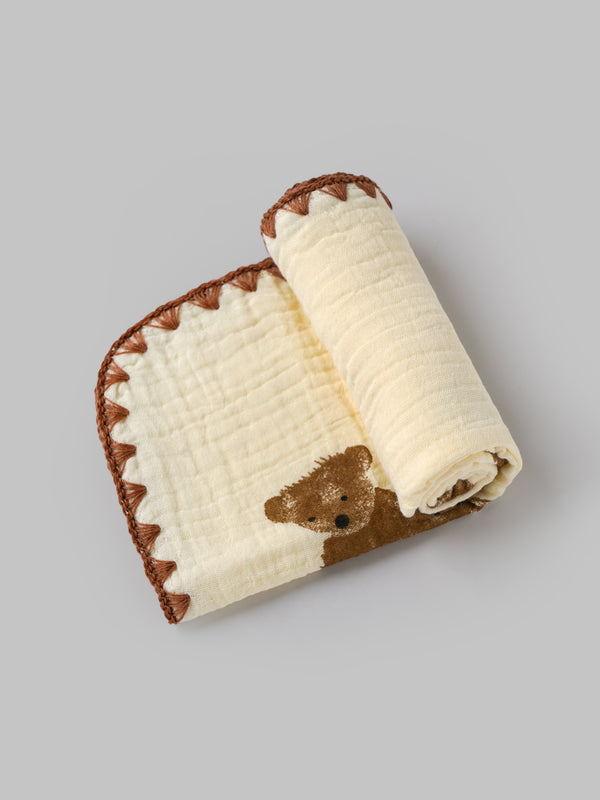 Popees Soft Cotton Baby Hand Towel with Bear Print