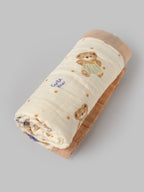 Popees Baby Muslin Cotton Bath Towel with Bear Print| Soft Absorbent Newborn Swaddle Wrap Blanket