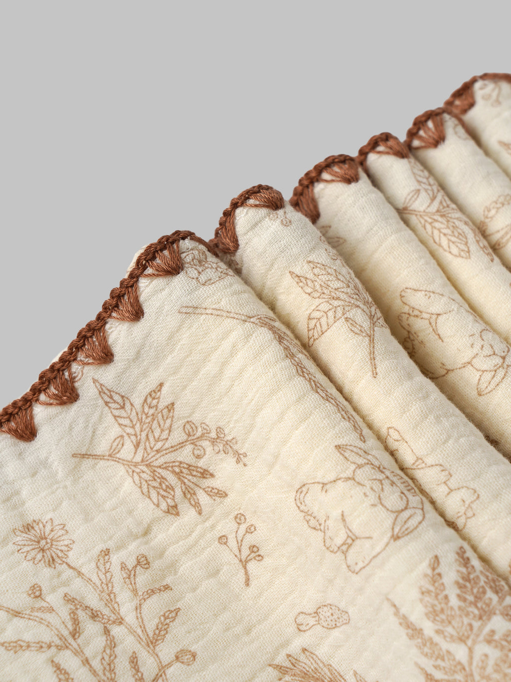 Popees Baby Cotton Bath Towel with Crochet Lace Border |Soft Absorbent Muslin Towel for Newborn & Infants, Cream Brown Print