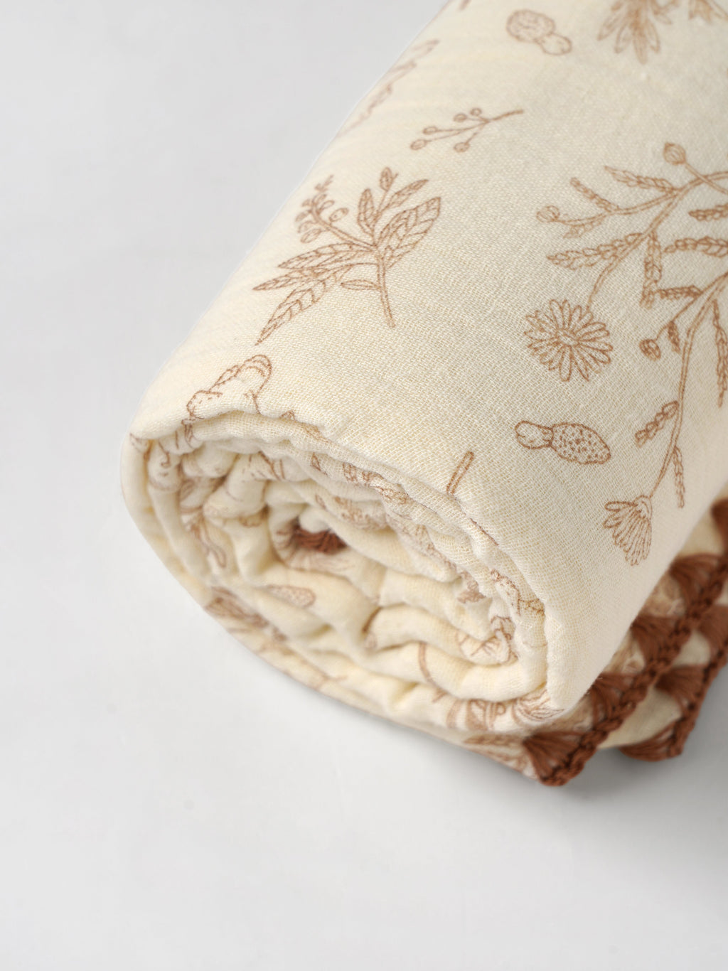 Popees Baby Cotton Bath Towel with Crochet Lace Border |Soft Absorbent Muslin Towel for Newborn & Infants, Cream Brown Print