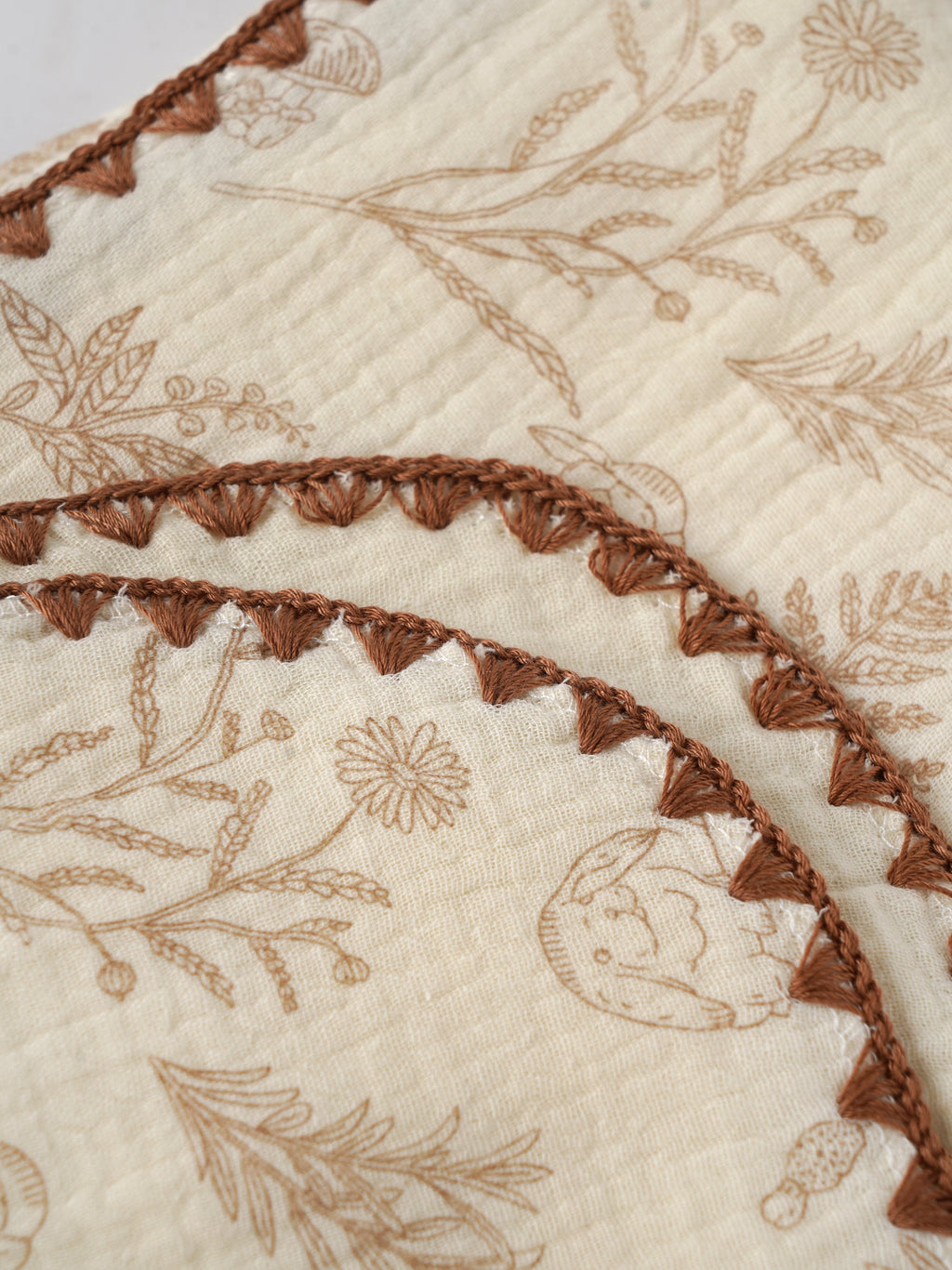 Popees Baby Cotton Bath Towel with Crochet Lace Border |Soft Absorbent Muslin Towel for Newborn & Infants, Cream Brown Print