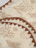 Popees Baby Cotton Bath Towel with Crochet Lace Border |Soft Absorbent Muslin Towel for Newborn & Infants, Cream Brown Print
