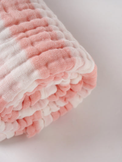 Popees Premium Combed Cotton Baby Bath Towel |Ultra Soft Muslin Newborn Towel, Absorbent & Breathable Peach and White Baby Bath Essential