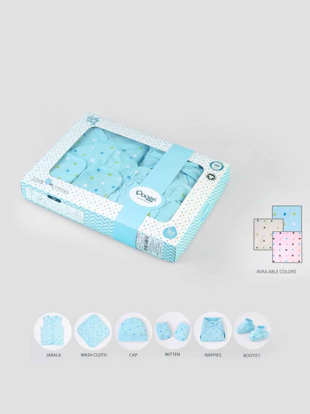 Popees 6 Piece Baby Essential Clothing Gift Set (1-6 Months) for Boys (color may vary depends on availability)