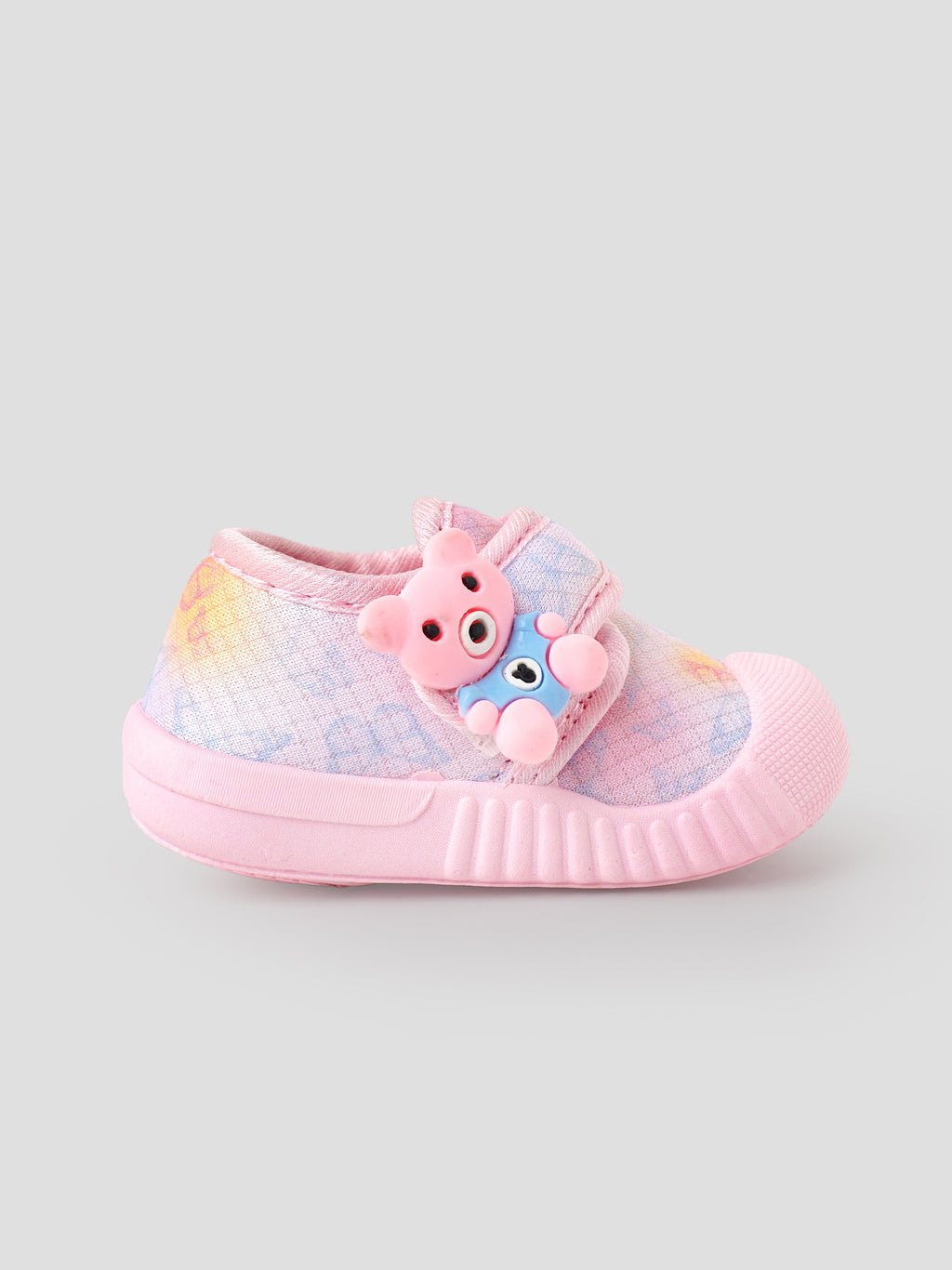 Popees Baby Unisex Soft & Stylish Velcro Strap Shoes with Comfortable Fit | Cute Teddy Bear Character Shoes for Boys & Girls | Pink