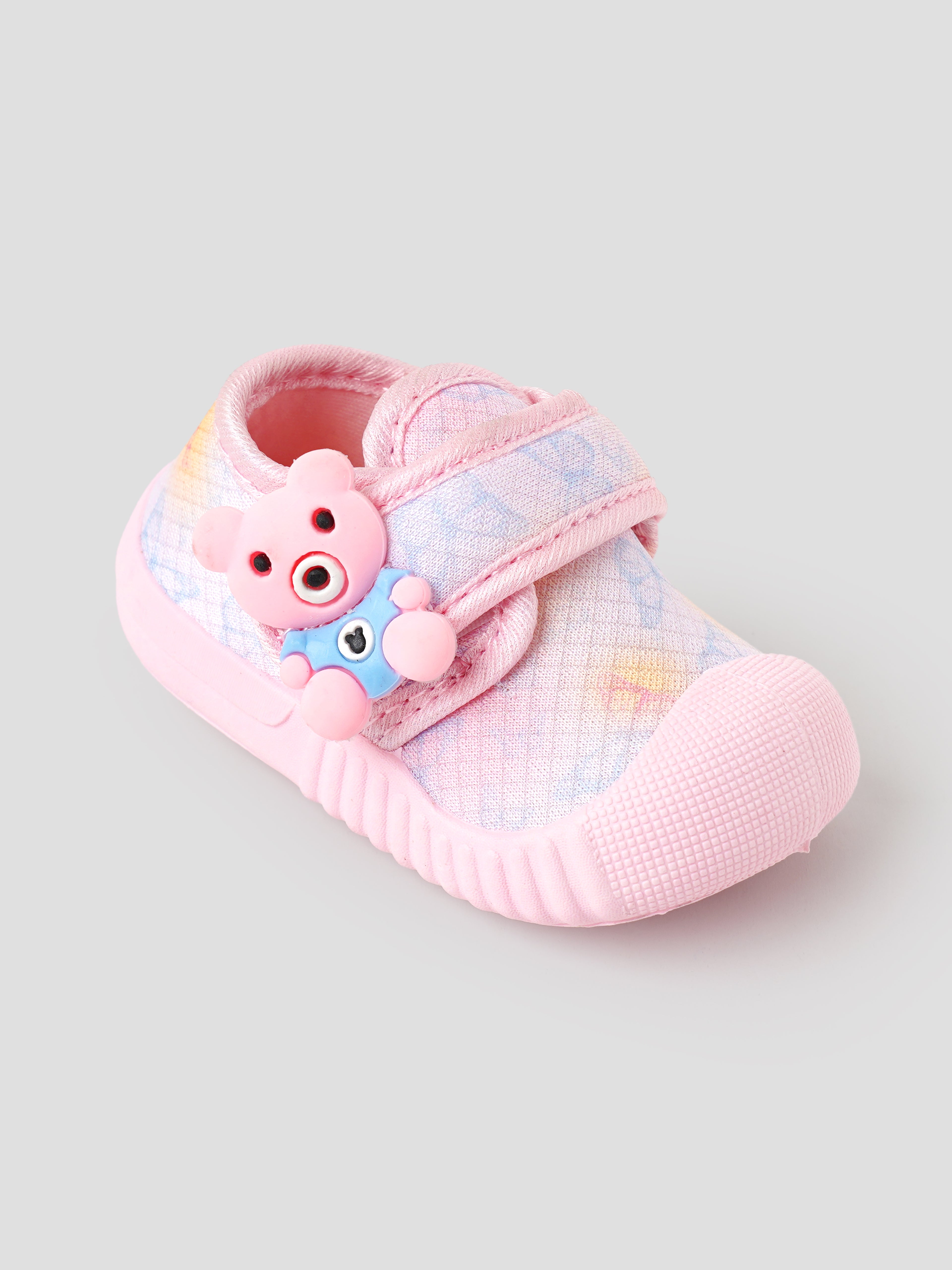 Popees Baby Unisex Soft & Stylish Velcro Strap Shoes with Comfortable Fit | Cute Teddy Bear Character Shoes for Boys & Girls | Pink