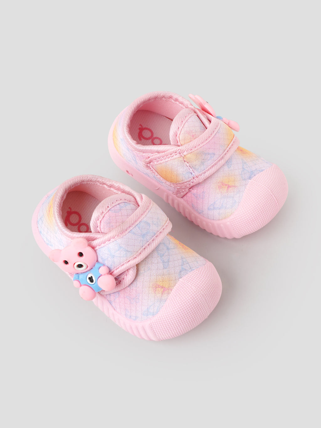 Popees Baby Unisex Soft & Stylish Velcro Strap Shoes with Comfortable Fit | Cute Teddy Bear Character Shoes for Boys & Girls | Pink