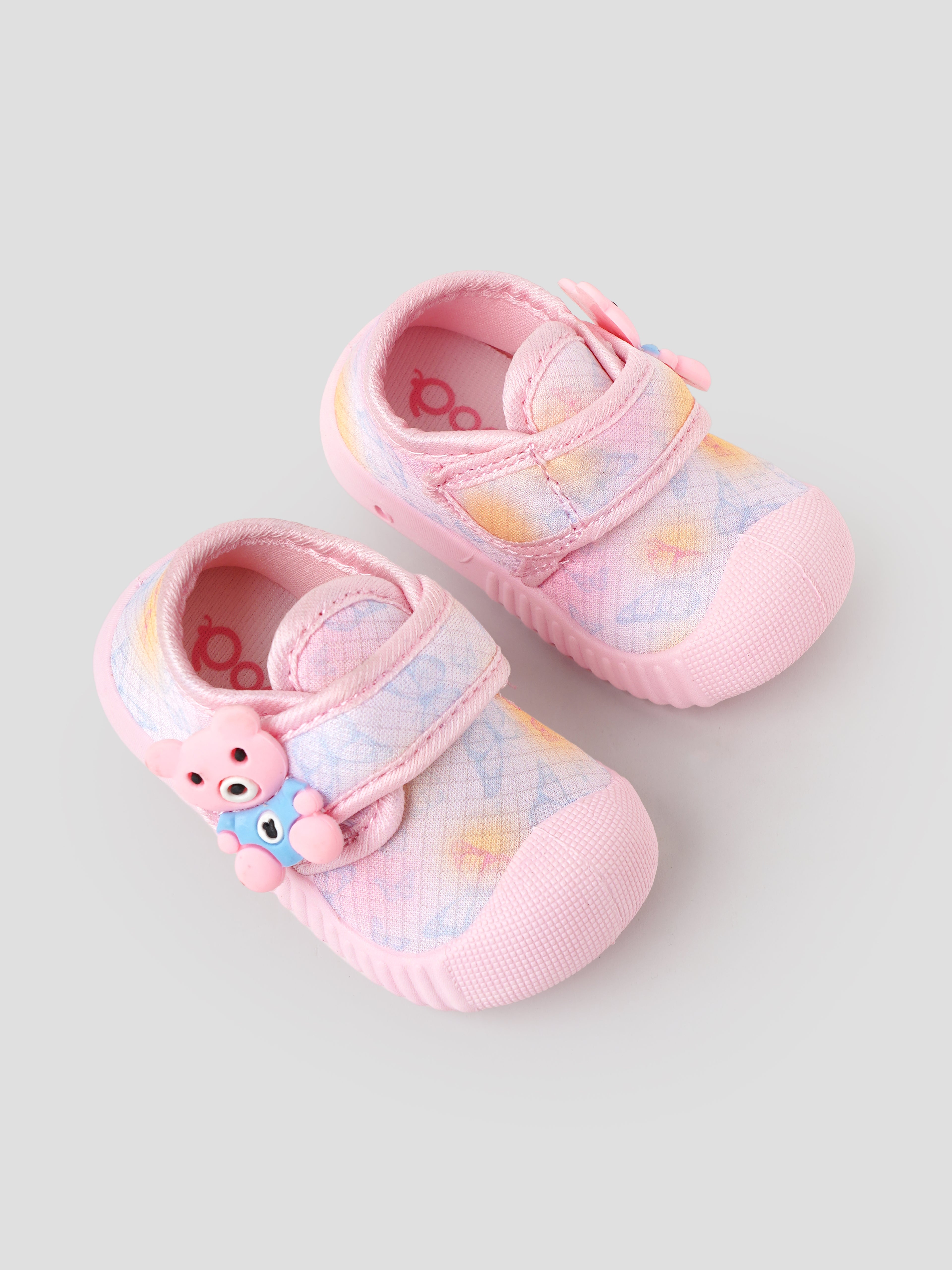 Popees Baby Unisex Soft & Stylish Velcro Strap Shoes with Comfortable Fit | Cute Teddy Bear Character Shoes for Boys & Girls | Pink