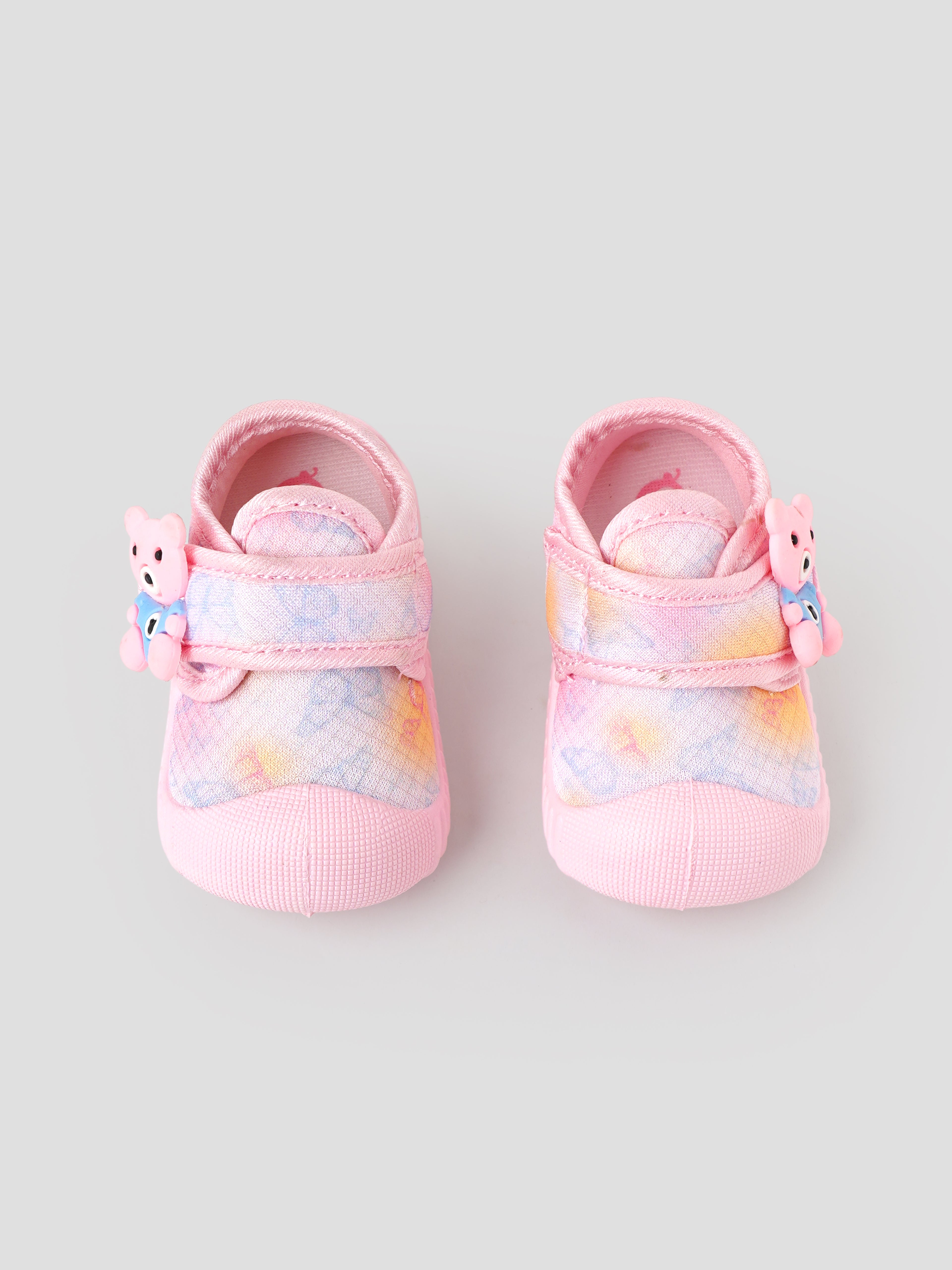 Popees Baby Unisex Soft & Stylish Velcro Strap Shoes with Comfortable Fit | Cute Teddy Bear Character Shoes for Boys & Girls | Pink