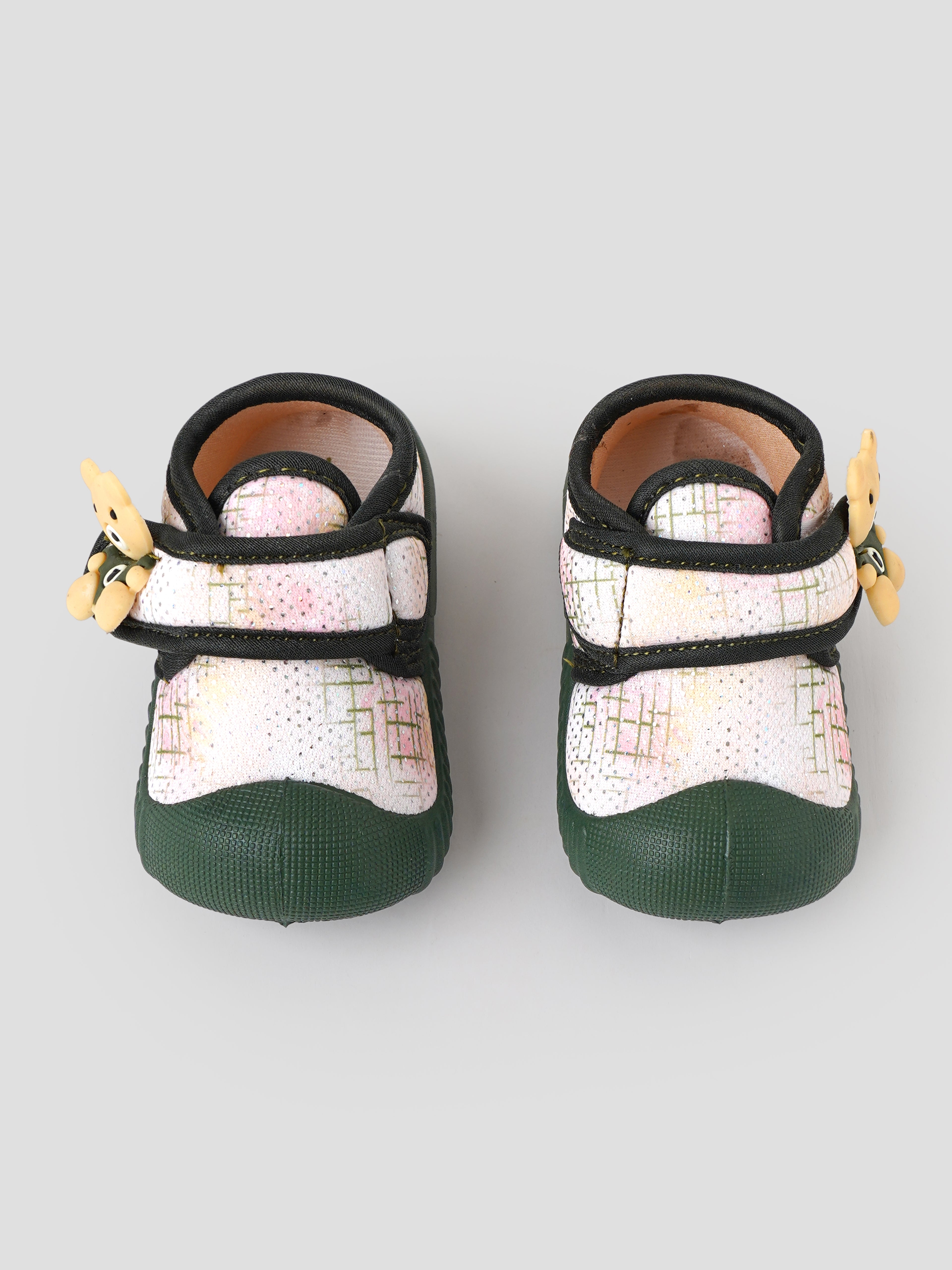 Popees Baby Unisex  Soft & Stylish Velcro Shoes | Comfortable Casual Shoes with Cute Flower Character Design for Baby Girls and Baby Boys | Mehendi Green & Pink