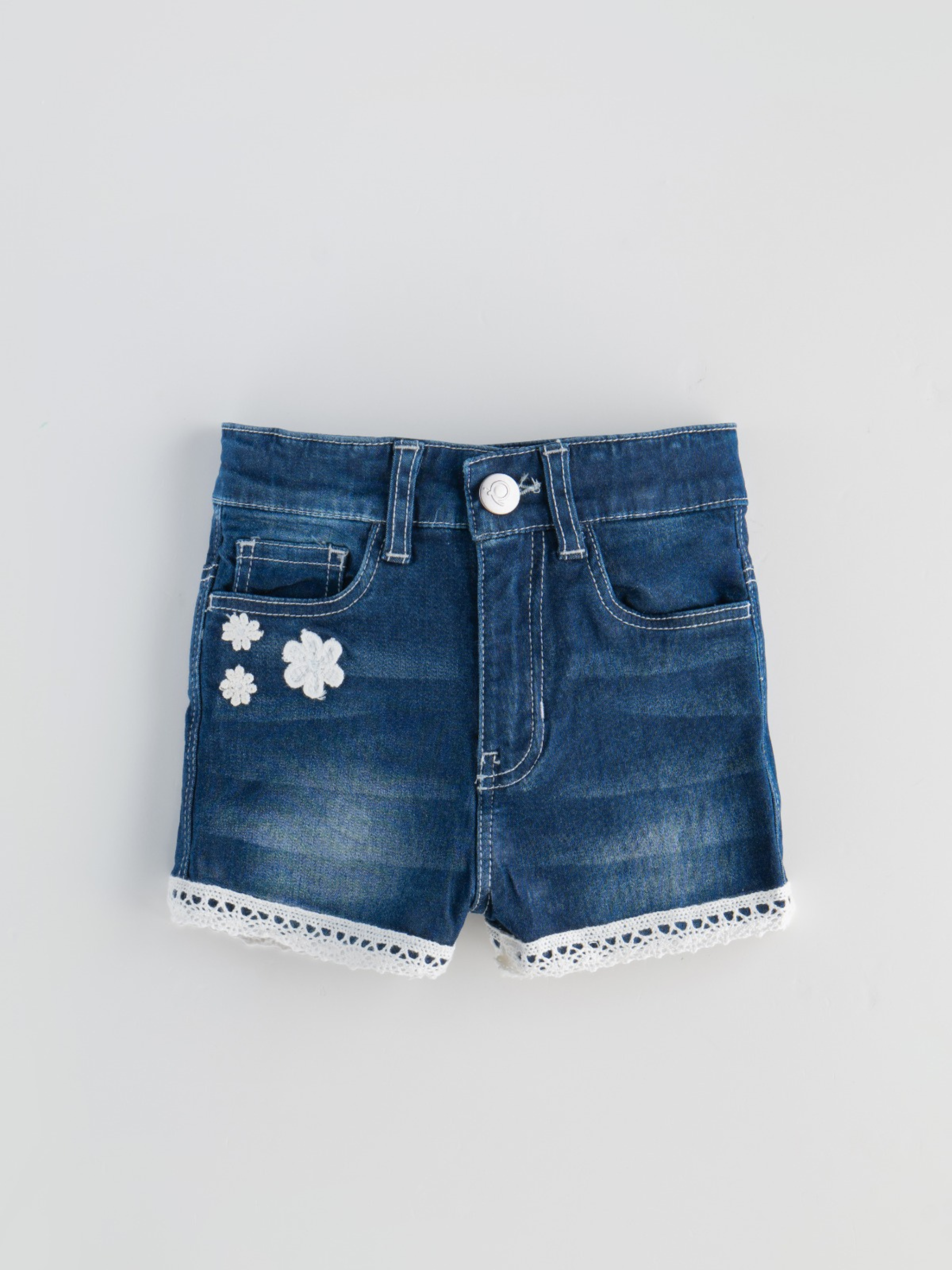 Popees Baby Girls Denim Shorts with Lace Hem| Blue| 1-7 Years