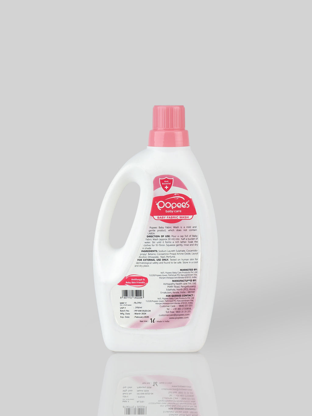 Popees Anti-Bacterial & Anti-Fungal Best in India Baby Fabric Wash-1 Liter