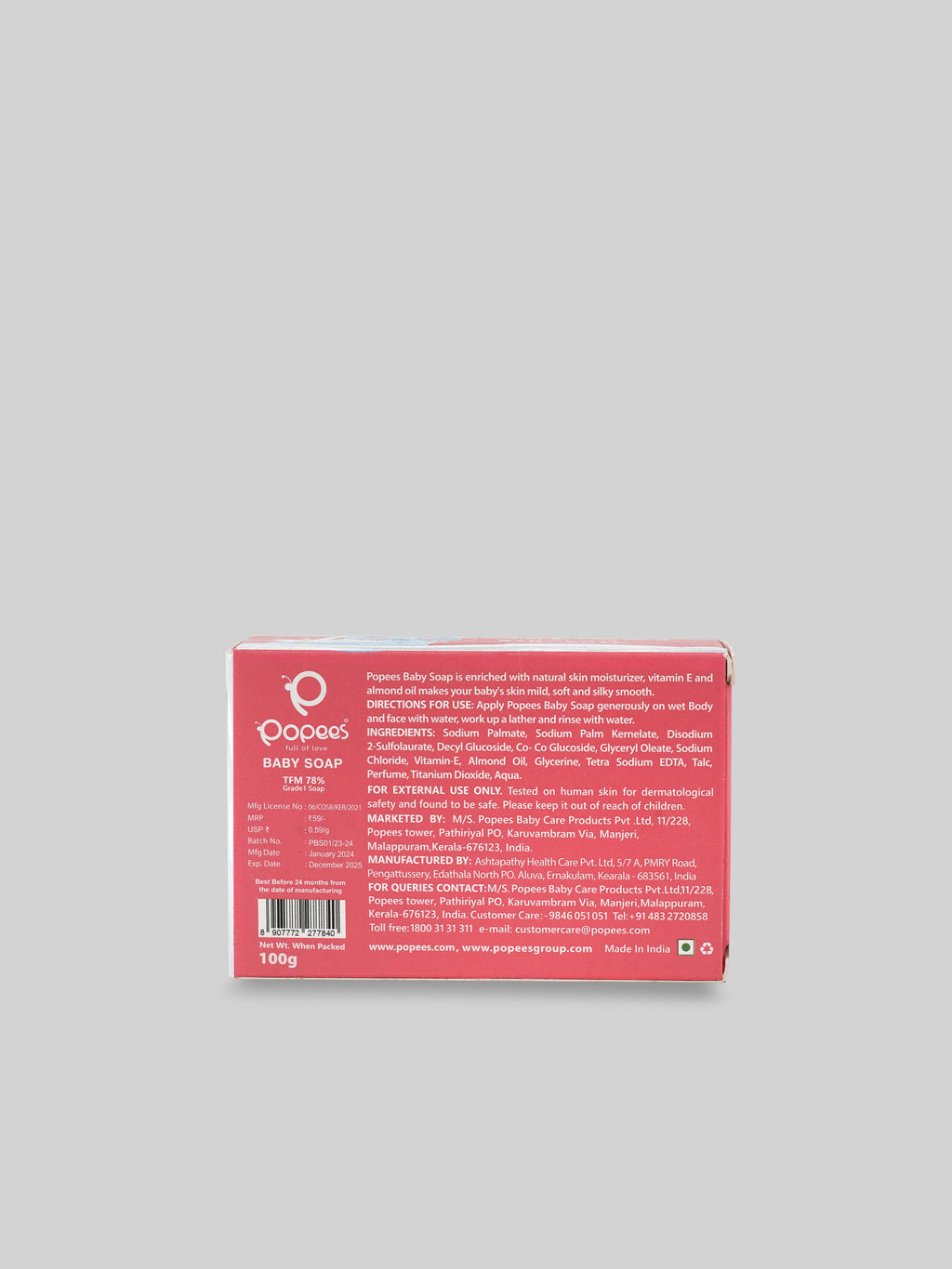Popees Grade 1 Natural ingredient TFM 78% Baby Soap
